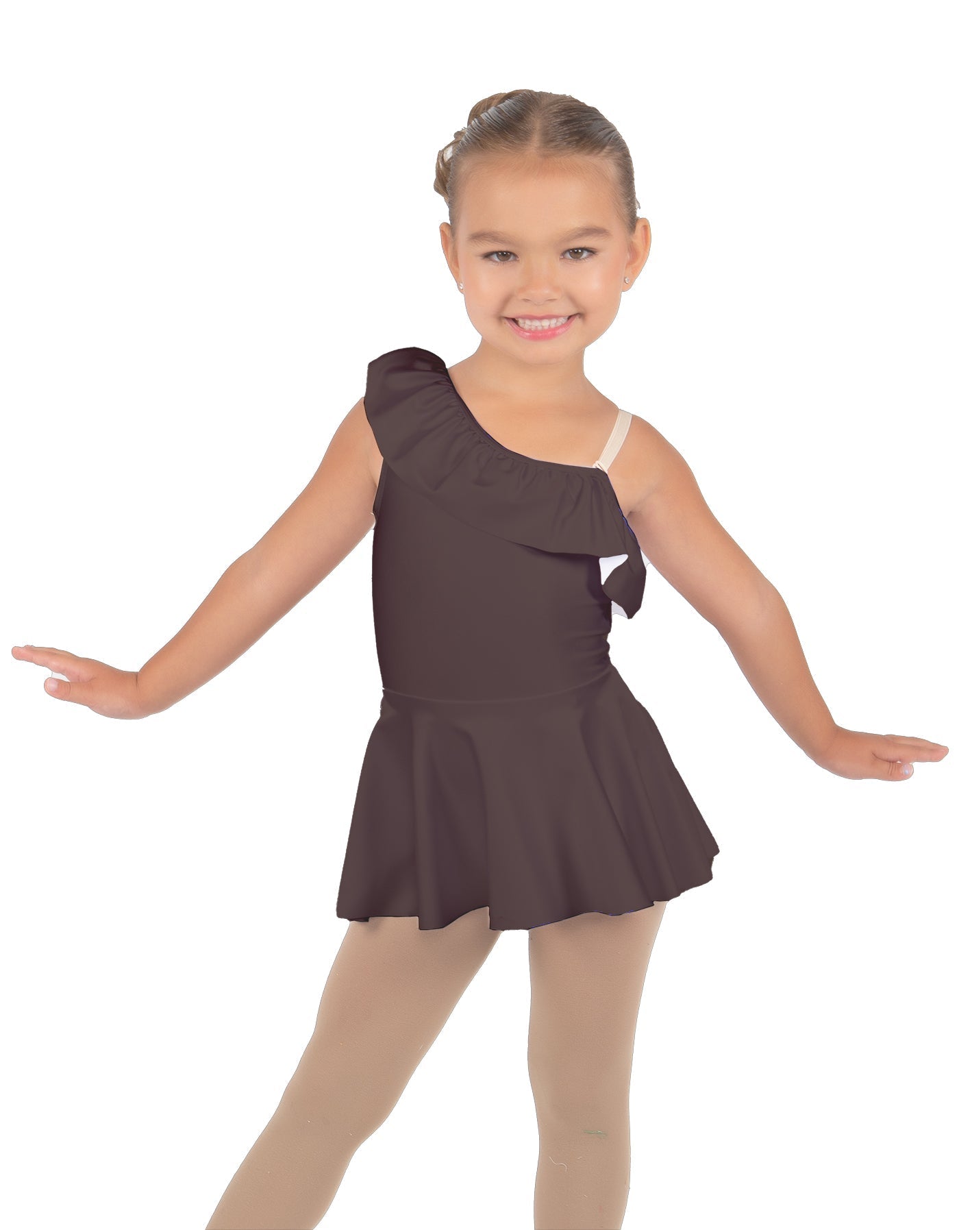 Solid Lycra One Shoulder w Ruffle Dress