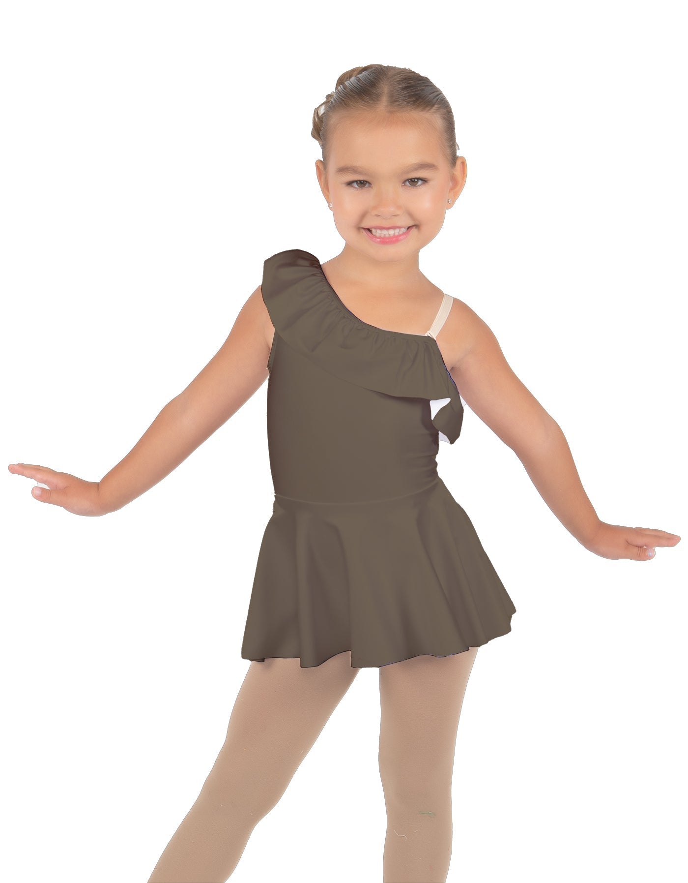 Solid Lycra One Shoulder w Ruffle Dress