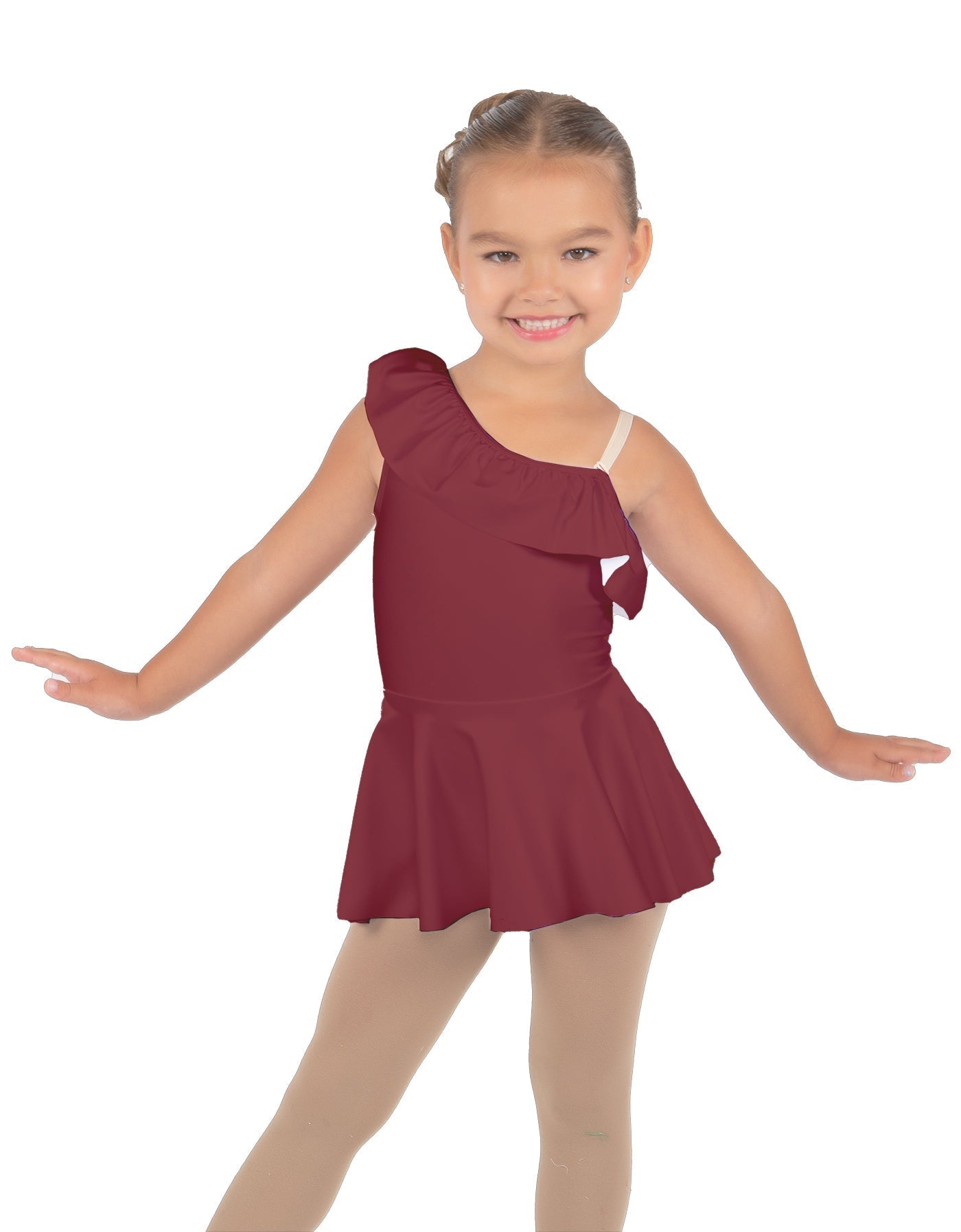 Solid Lycra One Shoulder w Ruffle Dress