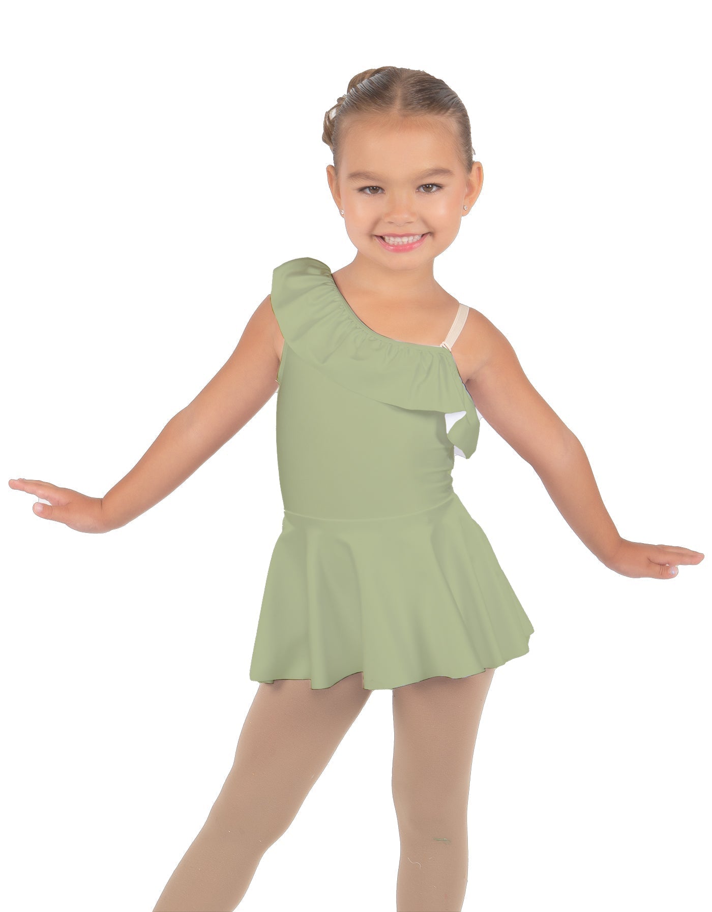 Solid Lycra One Shoulder w Ruffle Dress