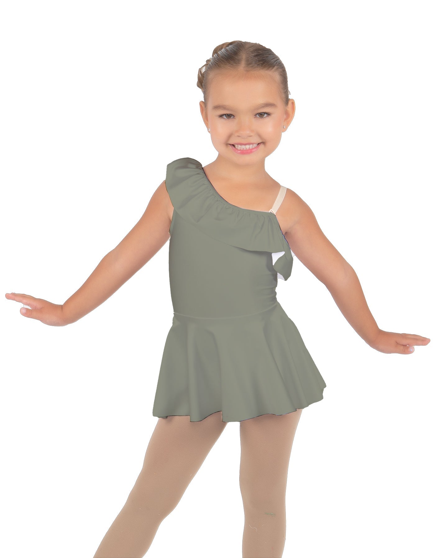 Solid Lycra One Shoulder w Ruffle Dress