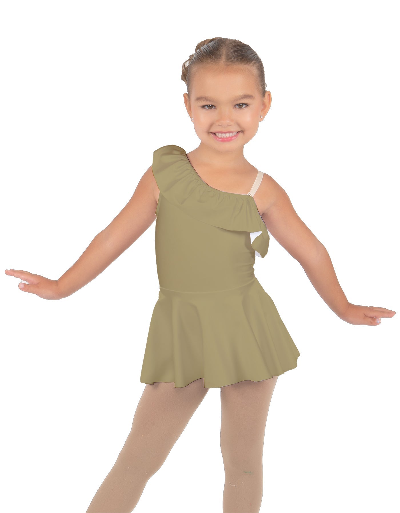 Solid Lycra One Shoulder w Ruffle Dress