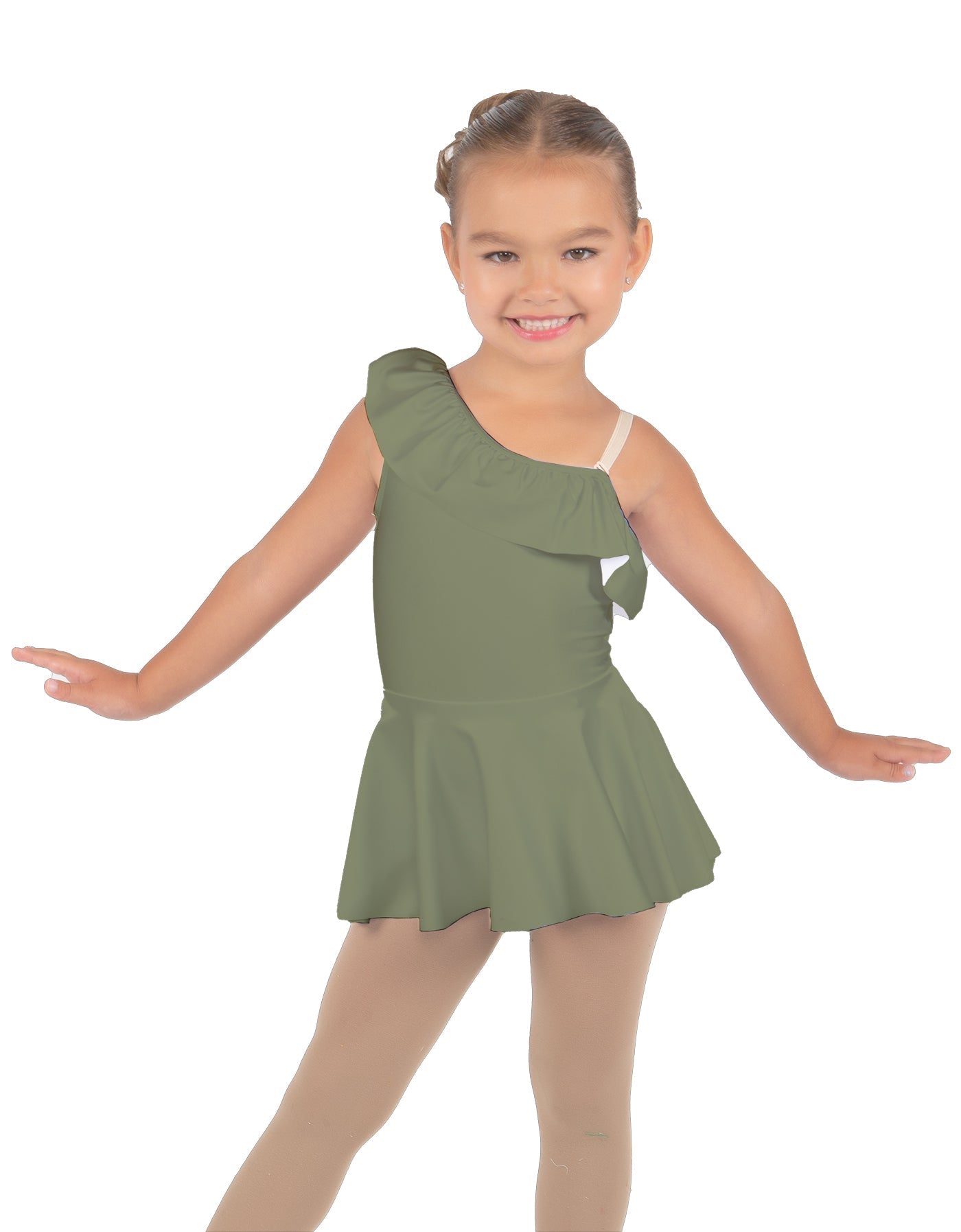 Solid Lycra One Shoulder w Ruffle Dress
