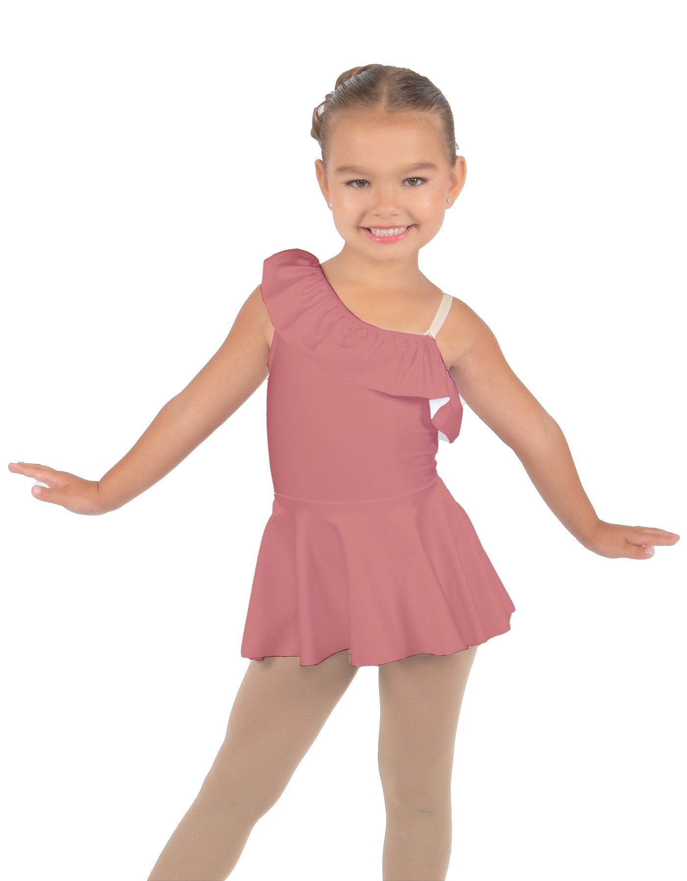 Solid Lycra One Shoulder w Ruffle Dress