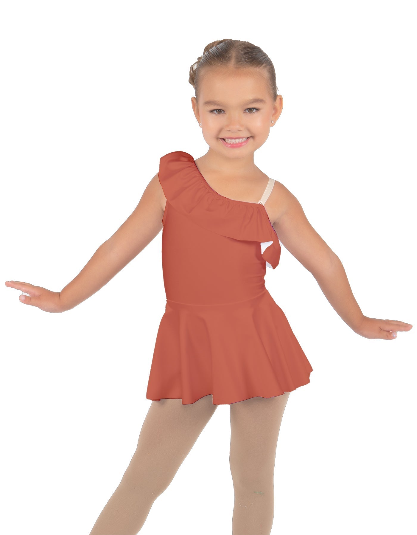 Solid Lycra One Shoulder w Ruffle Dress