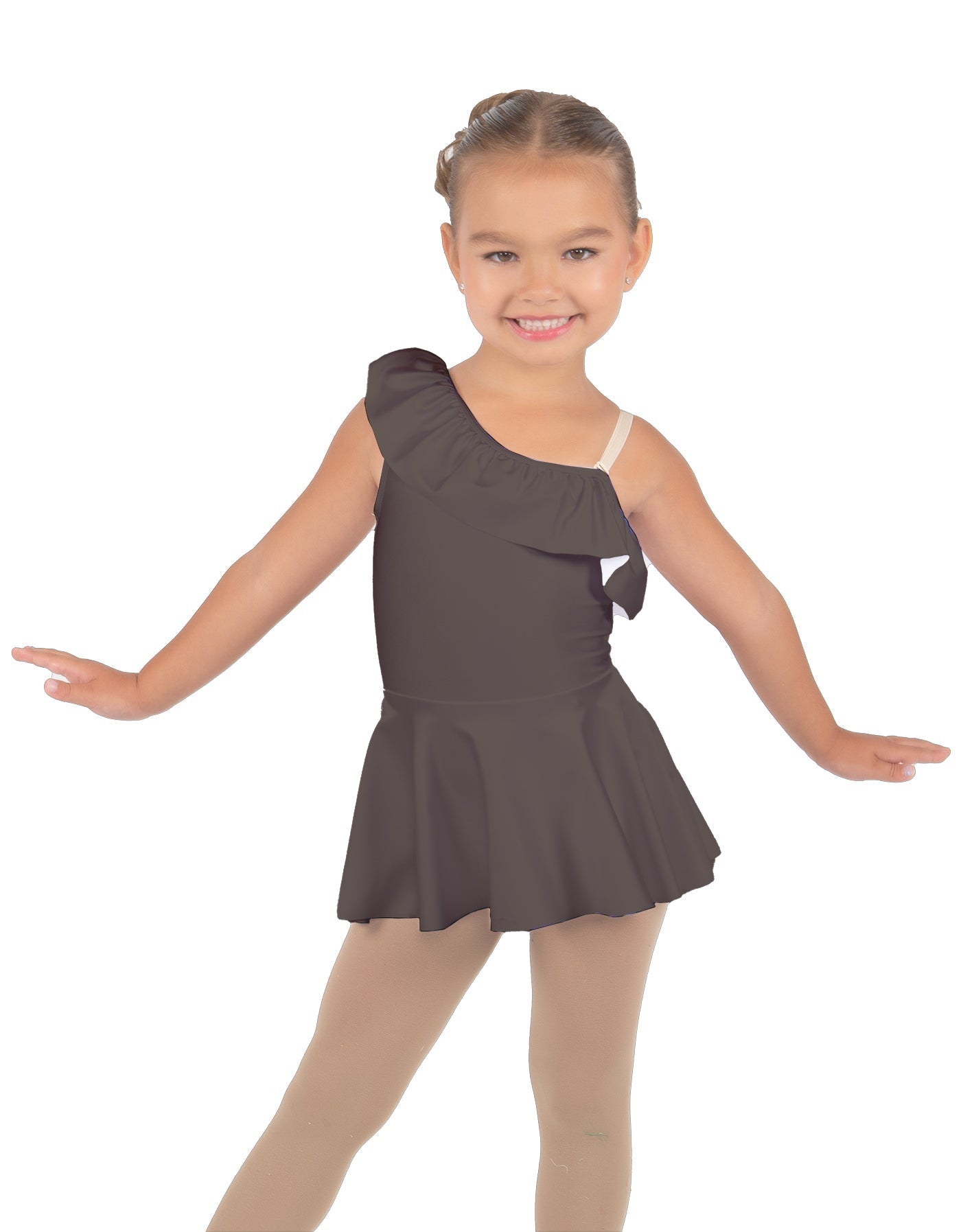 Solid Lycra One Shoulder w Ruffle Dress