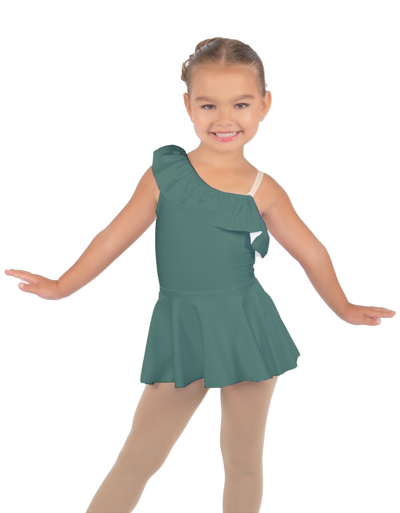 Solid Lycra One Shoulder w Ruffle Dress
