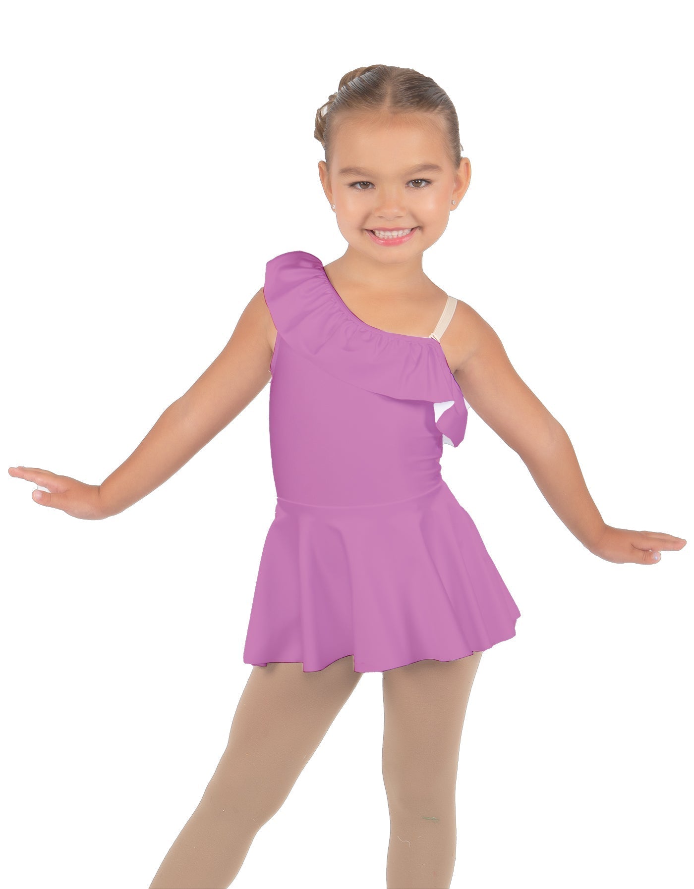 Solid Lycra One Shoulder w Ruffle Dress