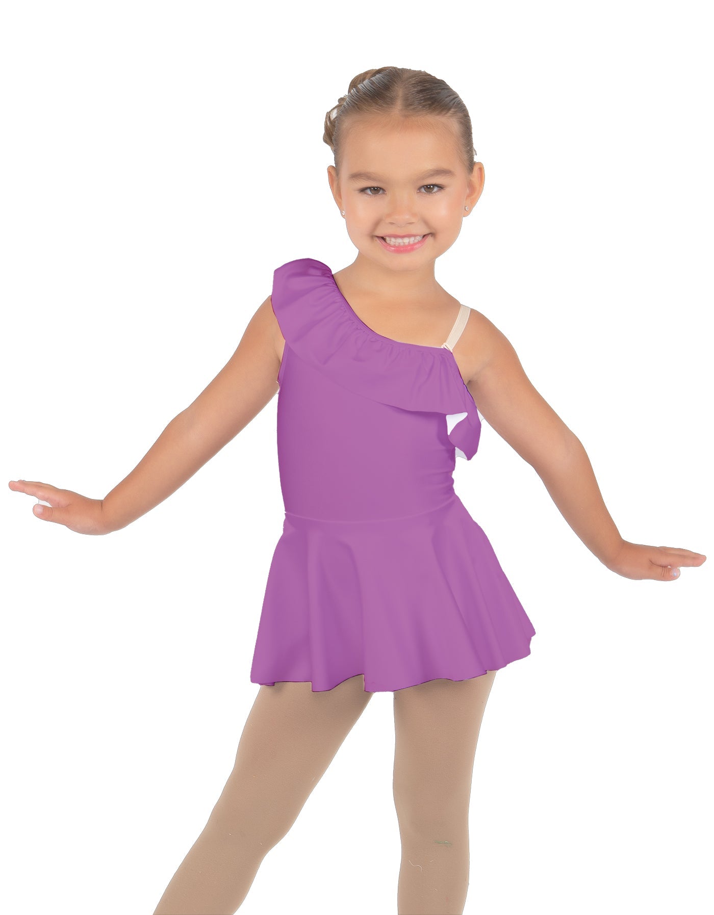 Solid Lycra One Shoulder w Ruffle Dress