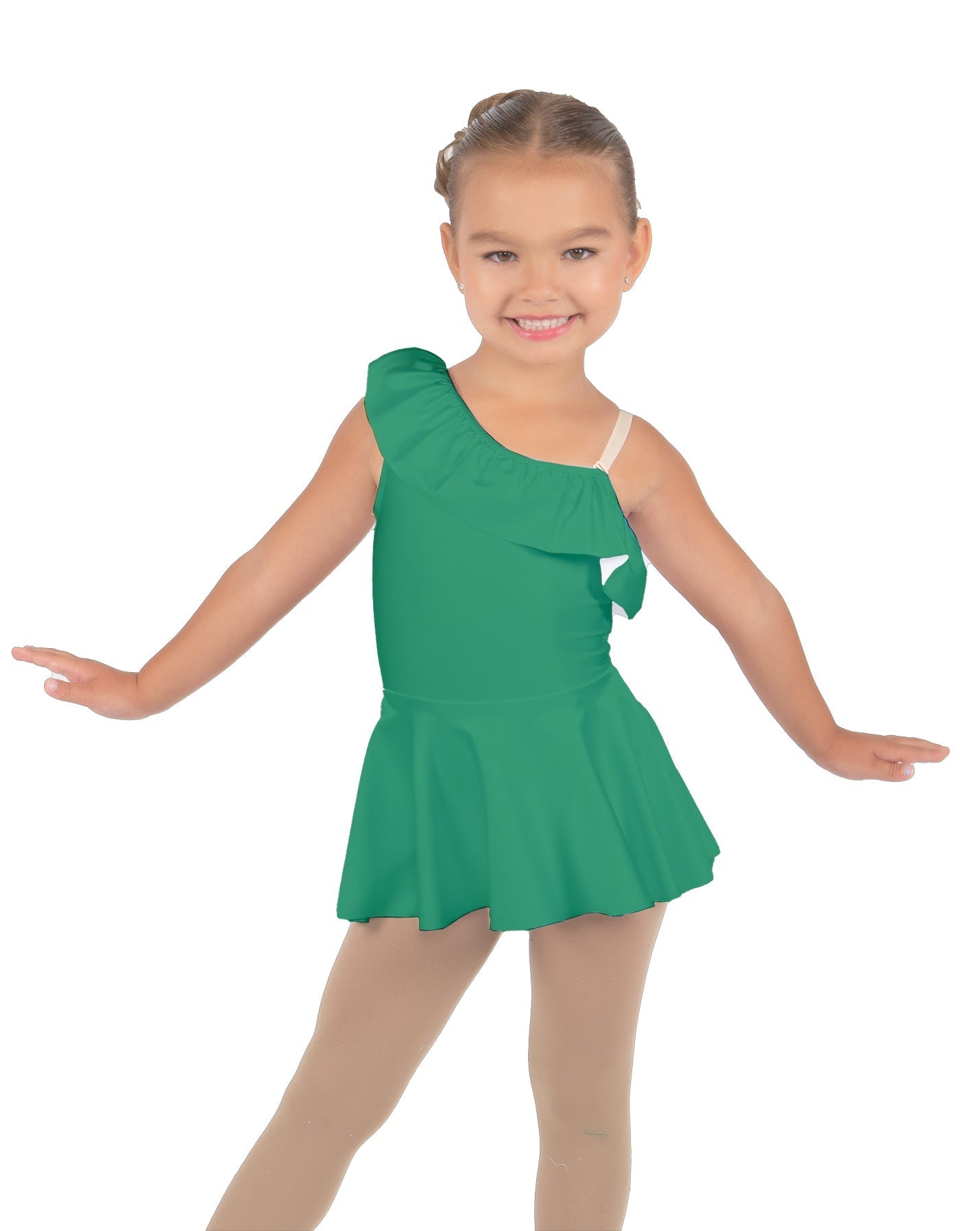 Solid Lycra One Shoulder w Ruffle Dress