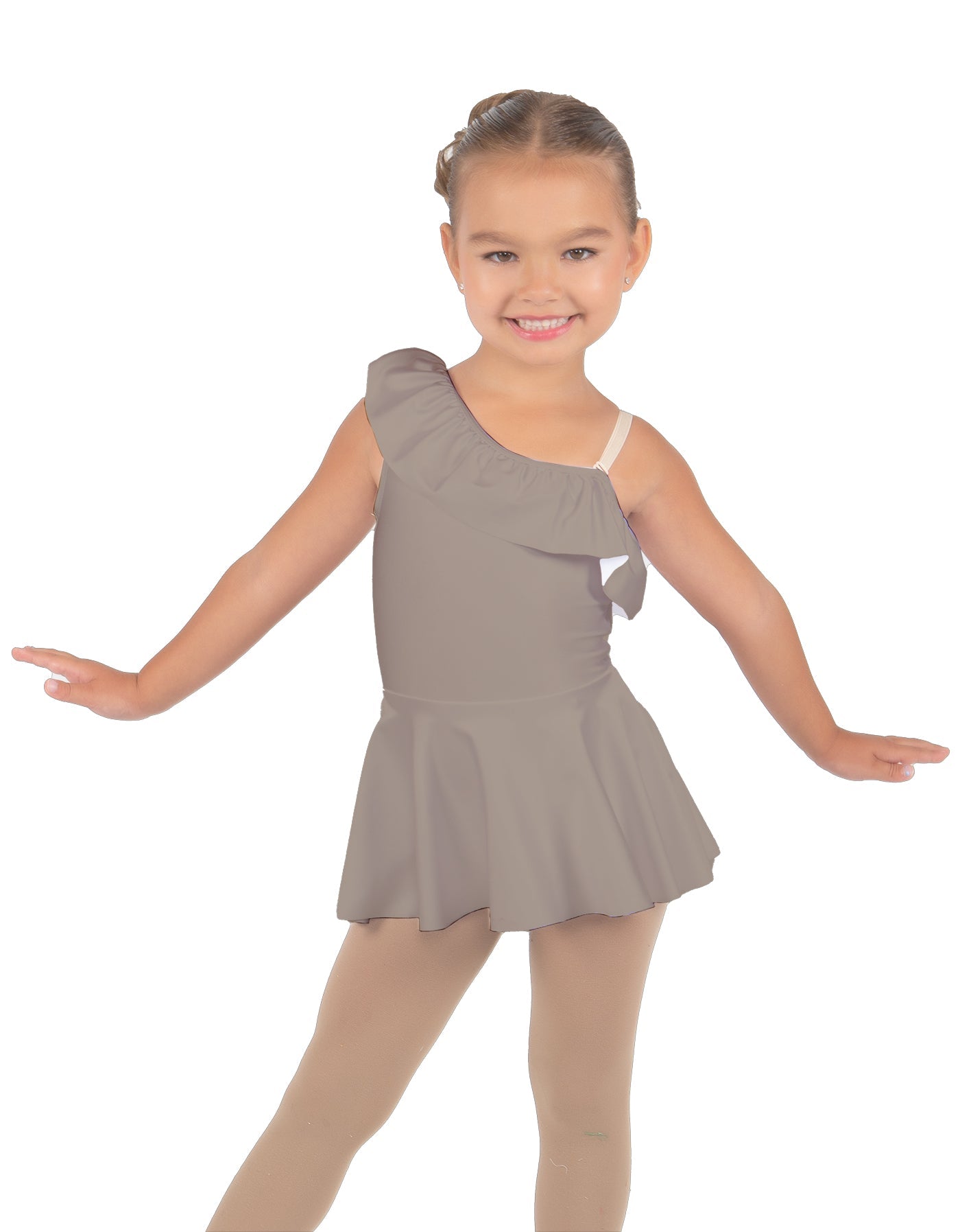 Solid Lycra One Shoulder w Ruffle Dress