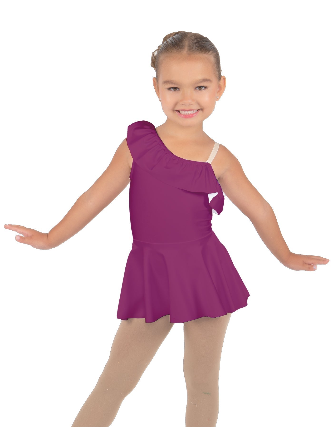 Solid Lycra One Shoulder w Ruffle Dress