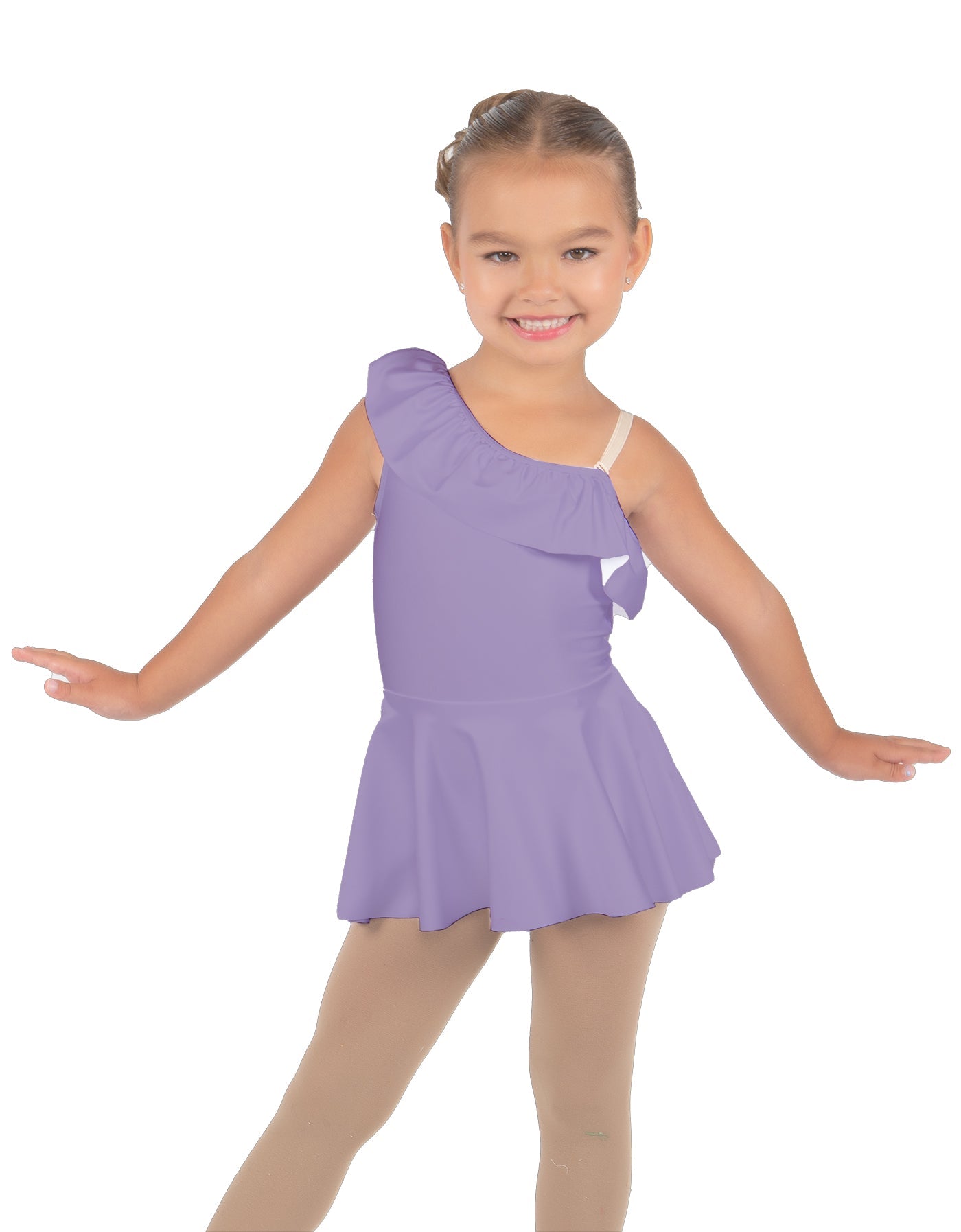 Solid Lycra One Shoulder w Ruffle Dress