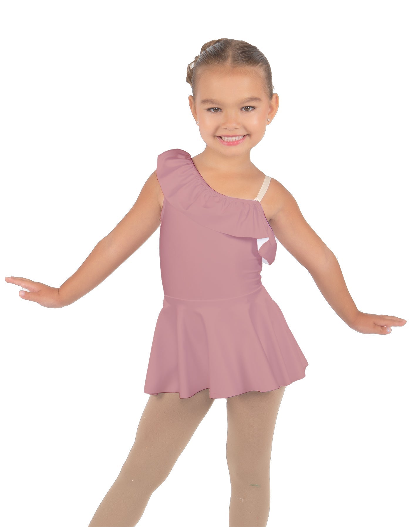 Solid Lycra One Shoulder w Ruffle Dress