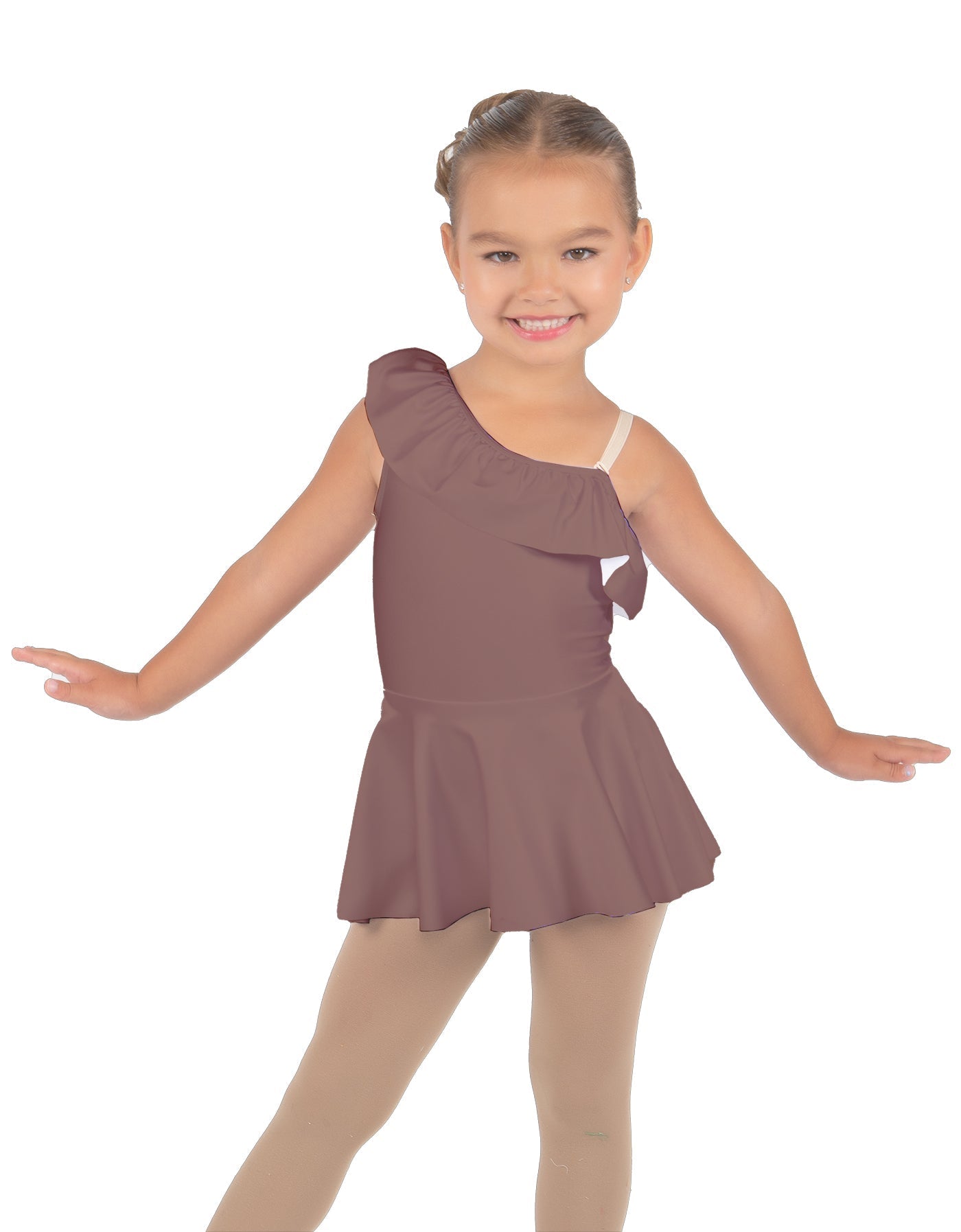Solid Lycra One Shoulder w Ruffle Dress