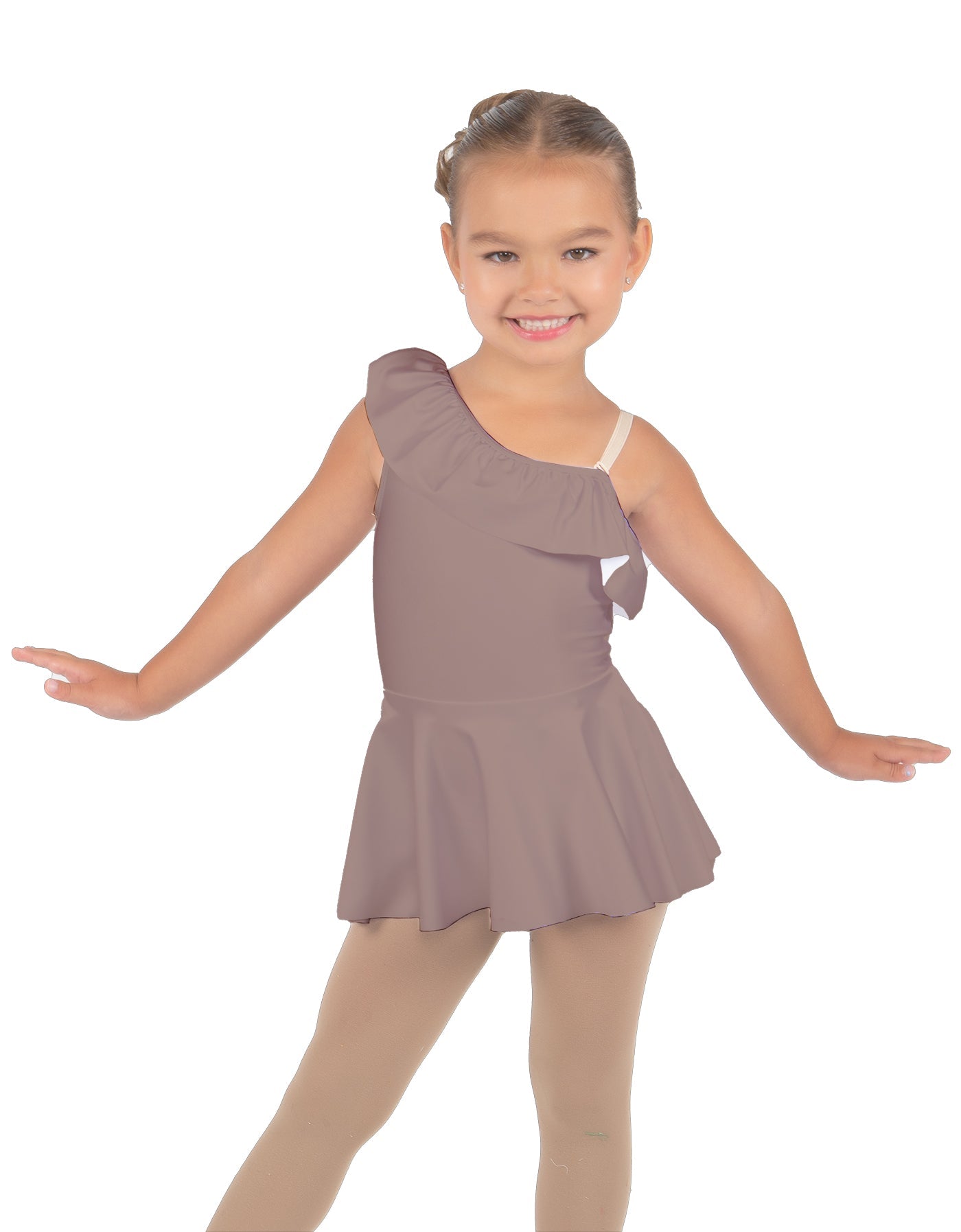 Solid Lycra One Shoulder w Ruffle Dress