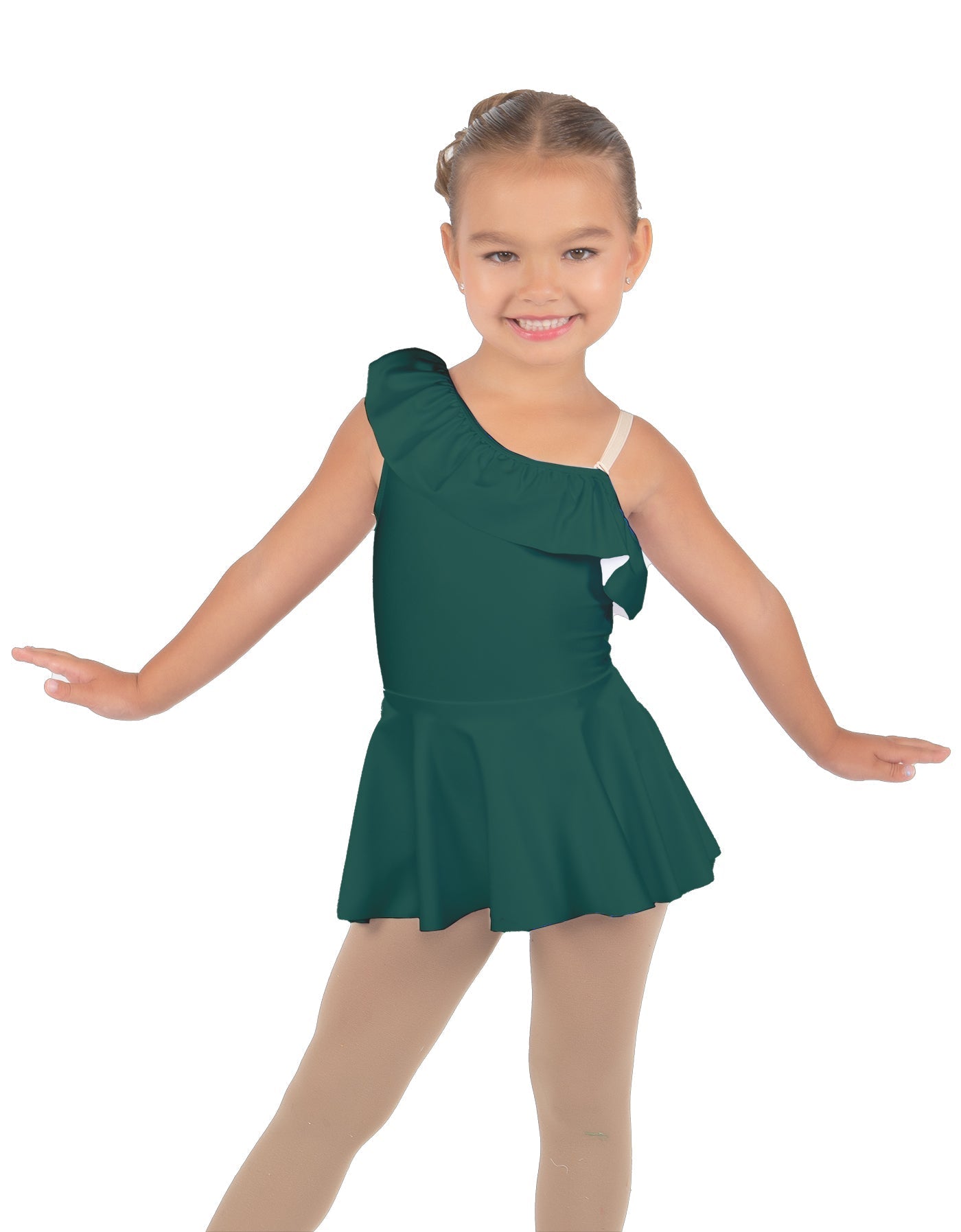 Solid Lycra One Shoulder w Ruffle Dress