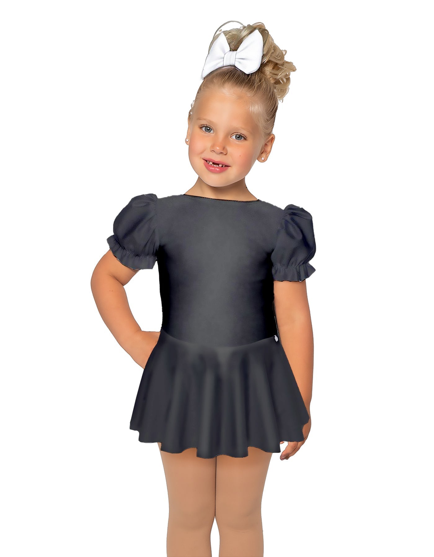 Solid Lycra Puff Sleeve Dress