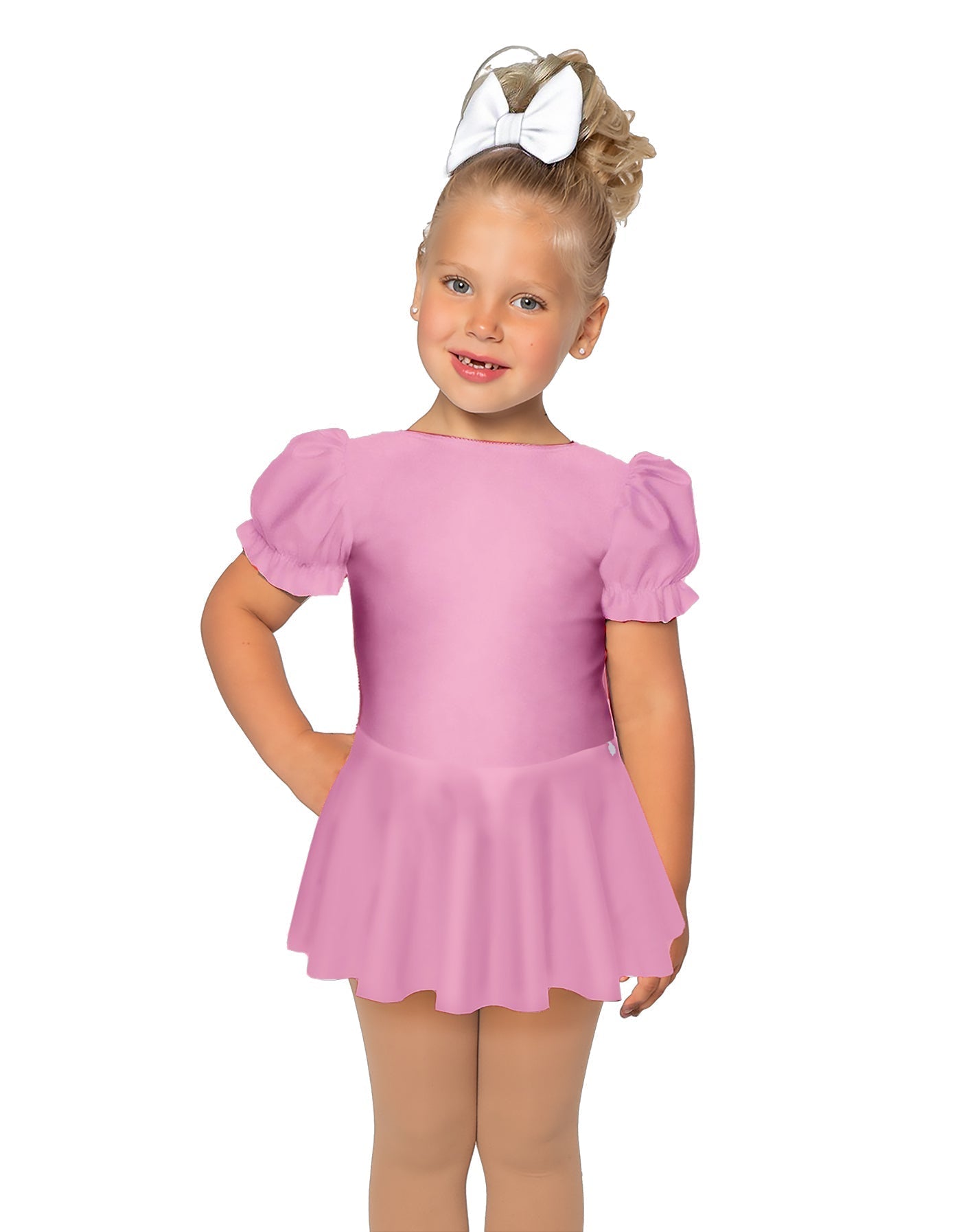 Solid Lycra Puff Sleeve Dress