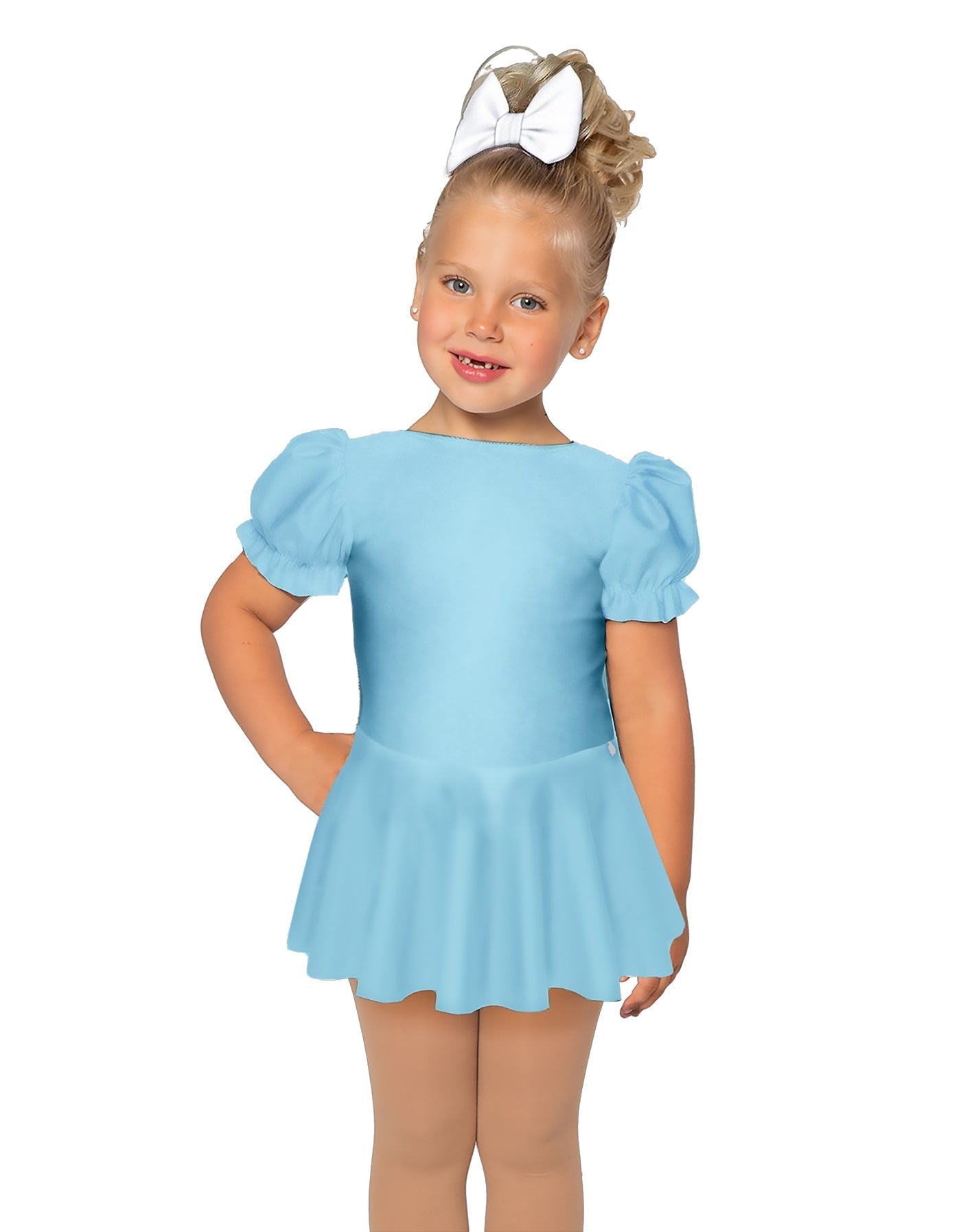 Solid Lycra Puff Sleeve Dress