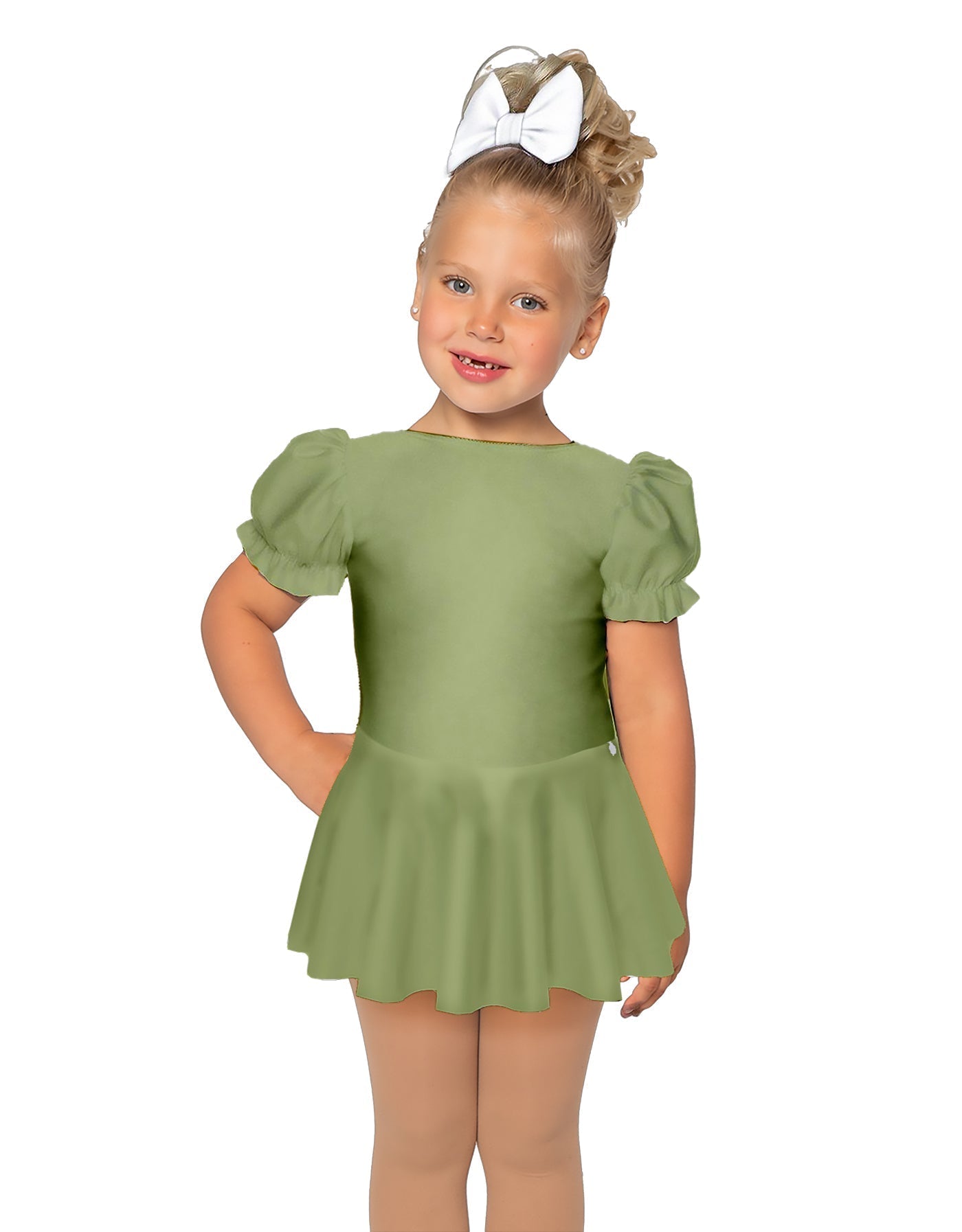 Solid Lycra Puff Sleeve Dress