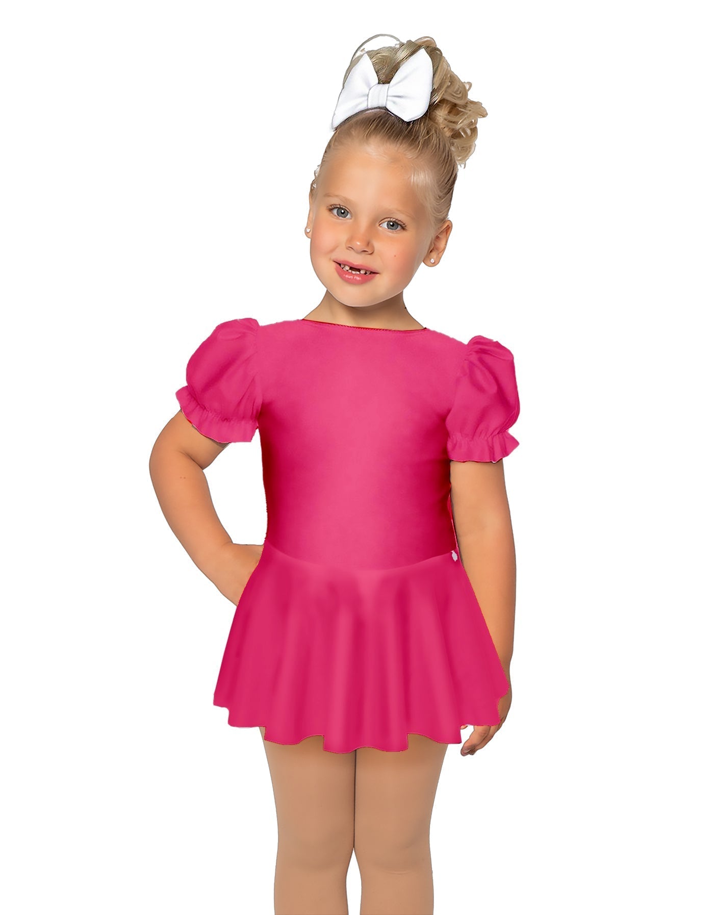 Solid Lycra Puff Sleeve Dress