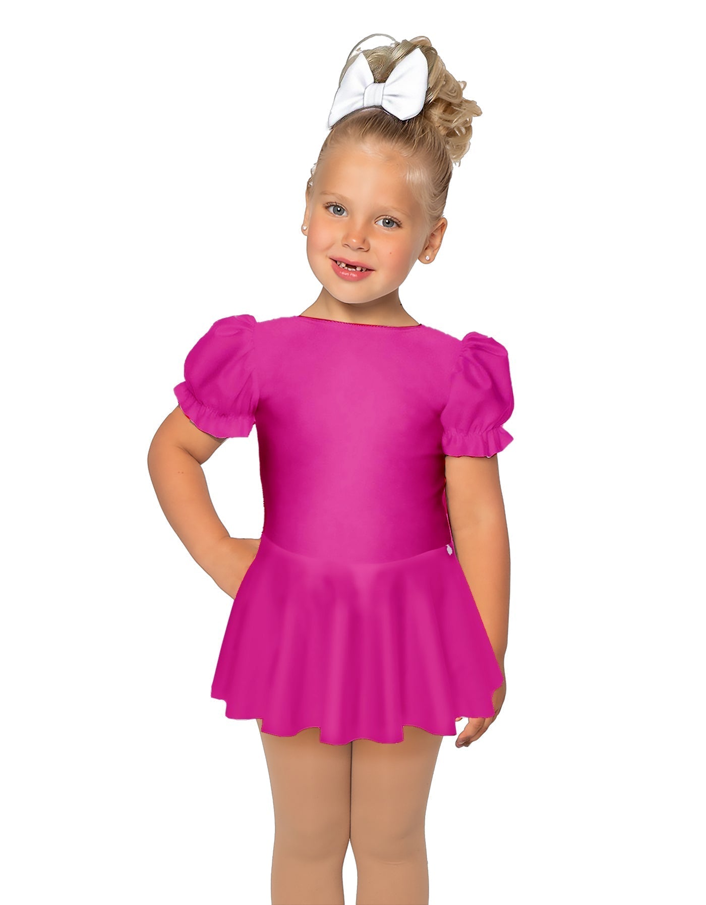 Solid Lycra Puff Sleeve Dress