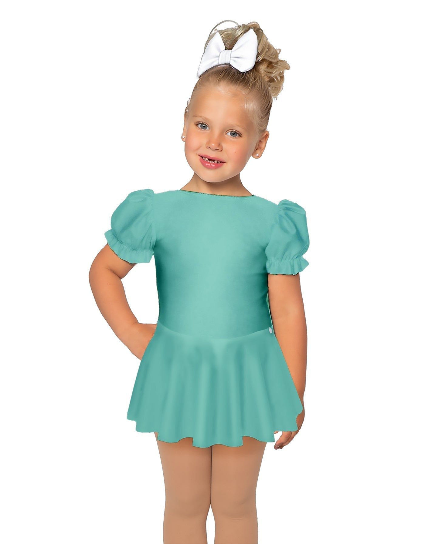 Solid Lycra Puff Sleeve Dress