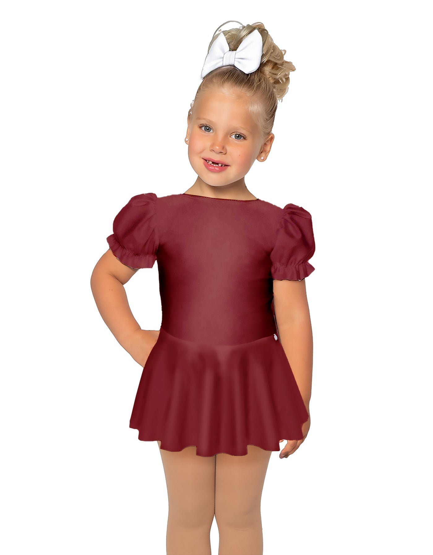 Solid Lycra Puff Sleeve Dress
