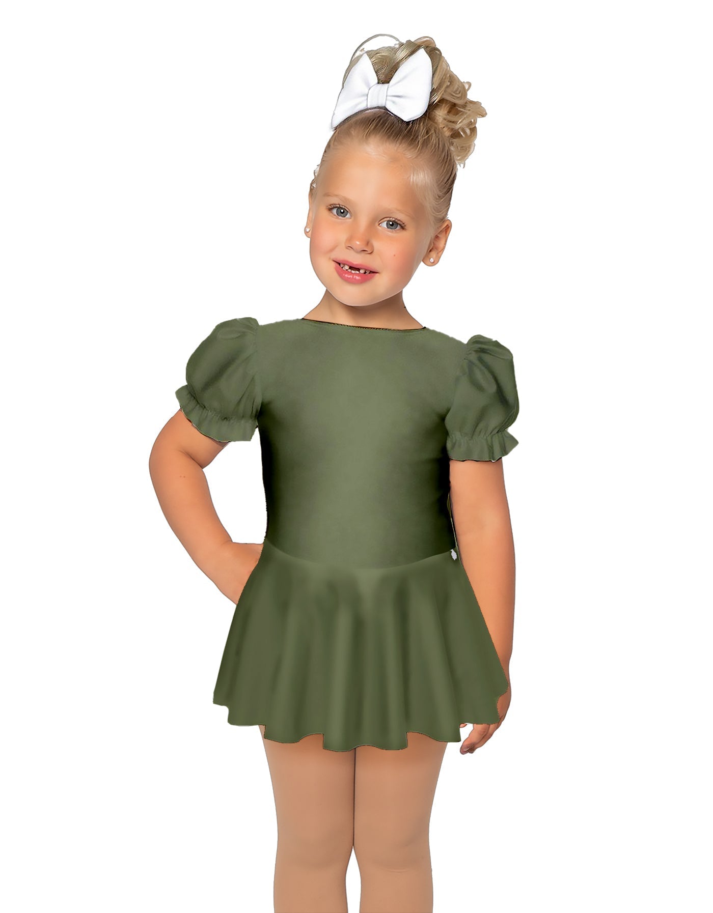 Solid Lycra Puff Sleeve Dress