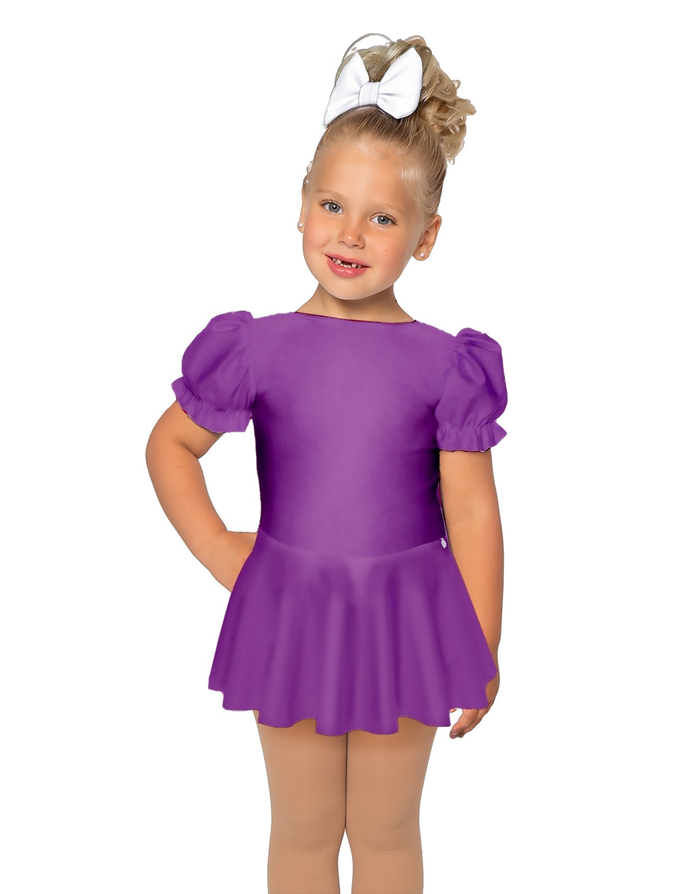 Solid Lycra Puff Sleeve Dress