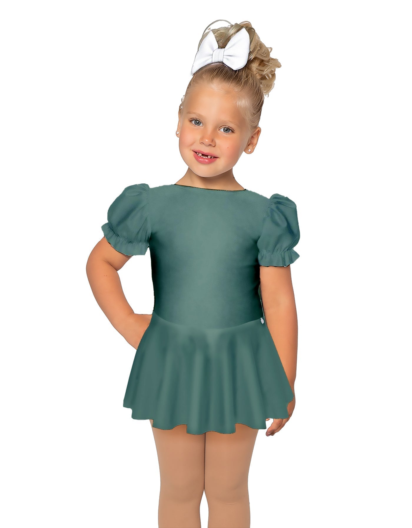 Solid Lycra Puff Sleeve Dress