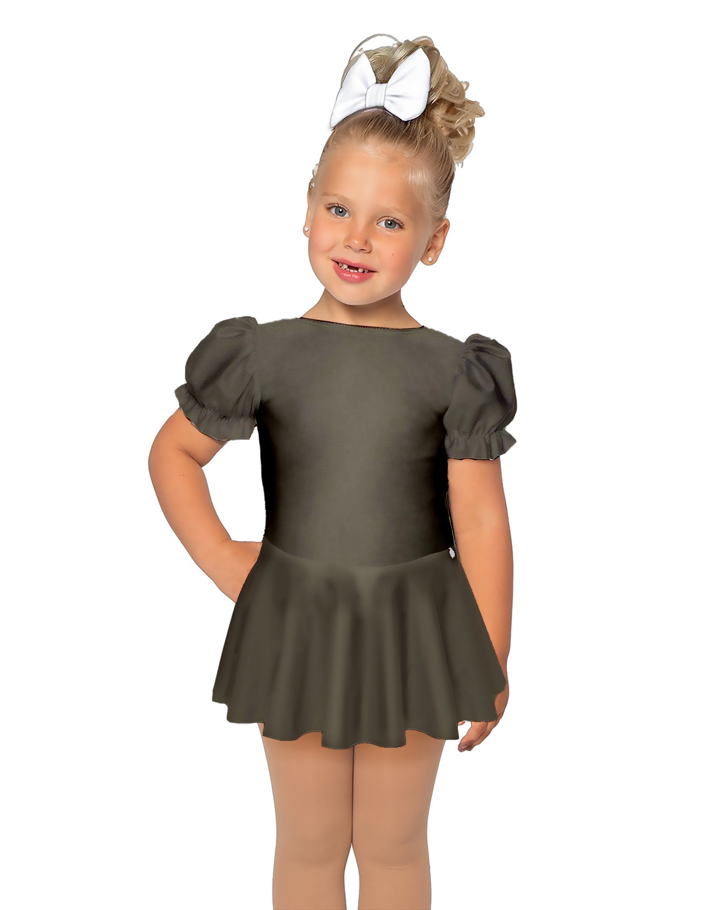Solid Lycra Puff Sleeve Dress