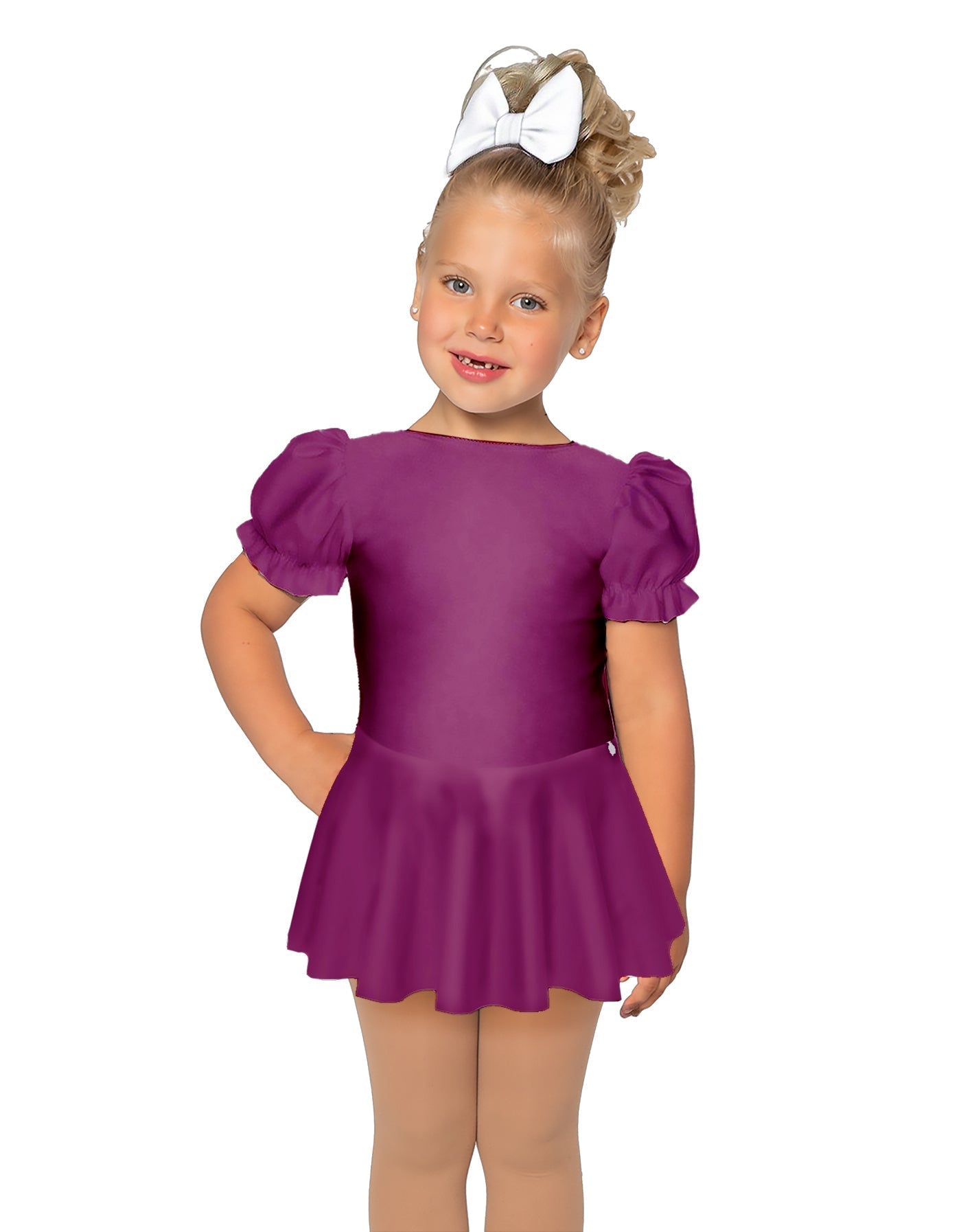 Solid Lycra Puff Sleeve Dress