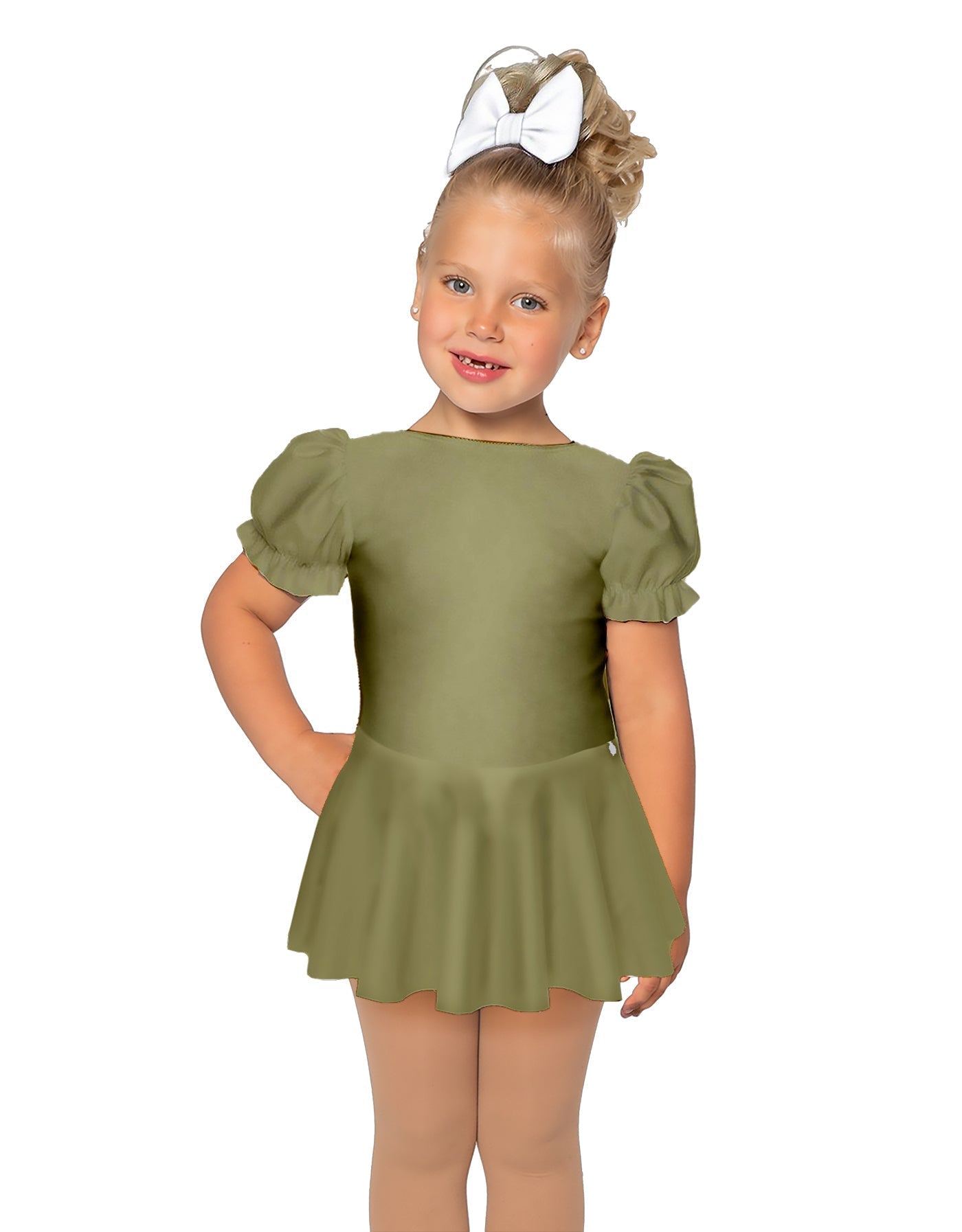 Solid Lycra Puff Sleeve Dress