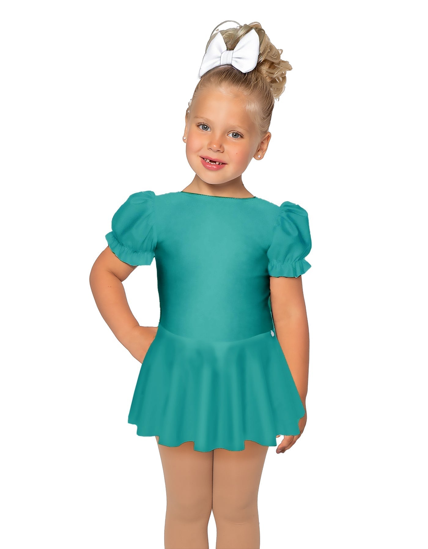 Solid Lycra Puff Sleeve Dress