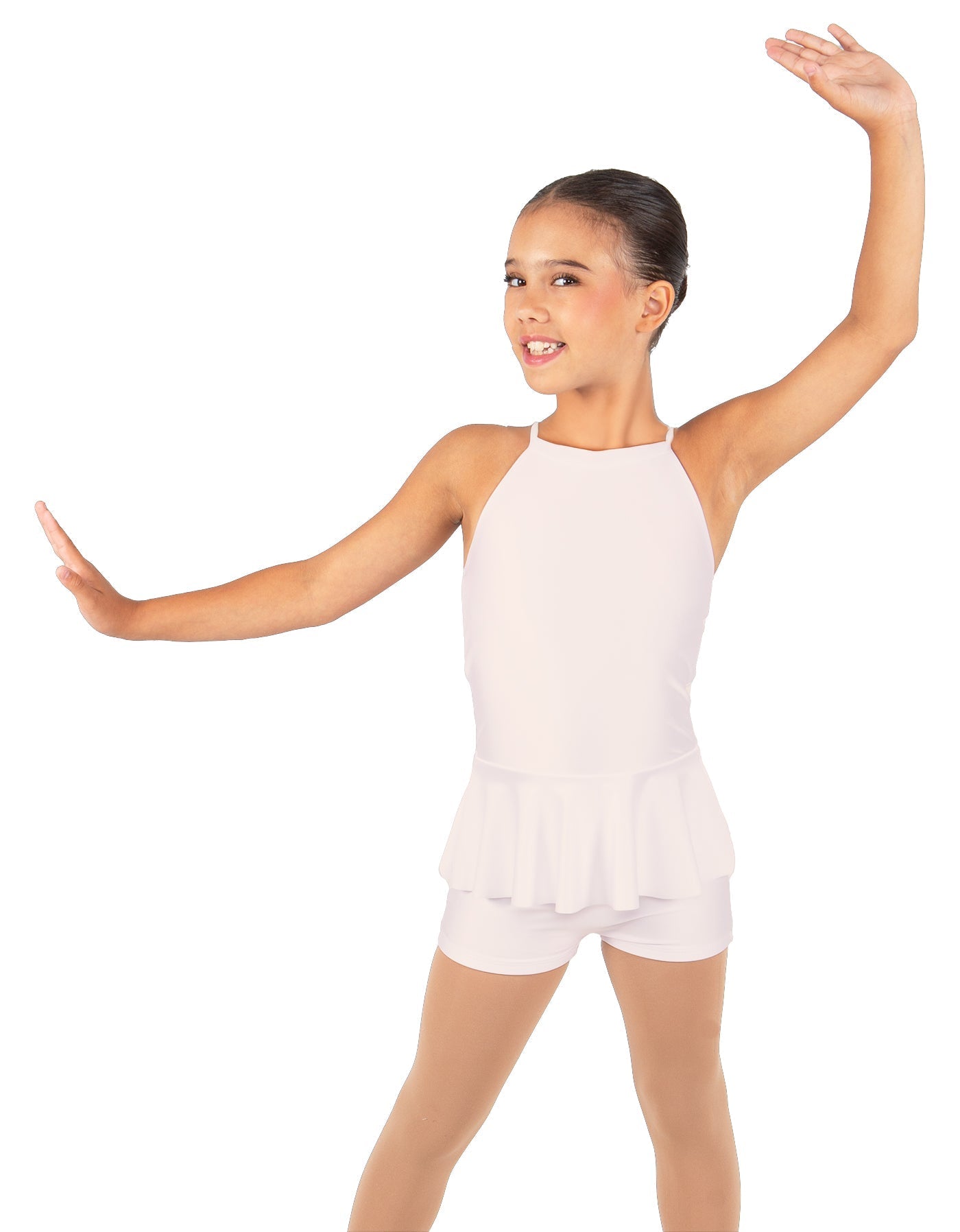 Solid Lycra Halter Binding Biketard w Peplum