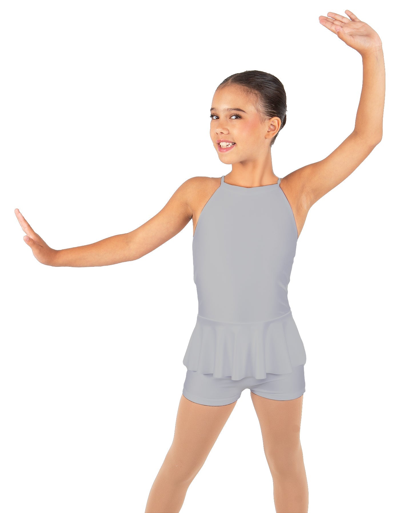 Solid Lycra Halter Binding Biketard w Peplum
