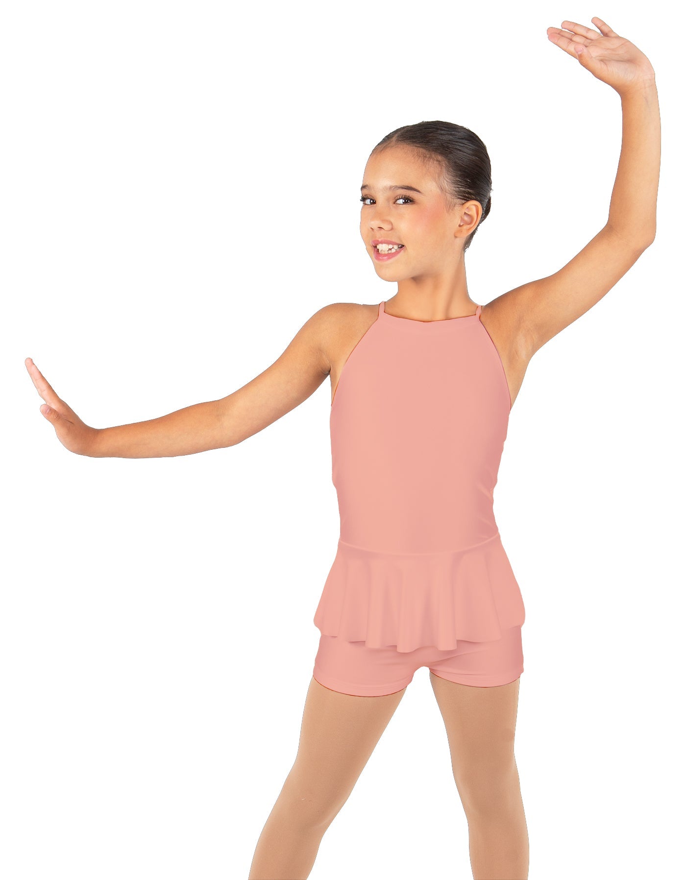 Solid Lycra Halter Binding Biketard w Peplum