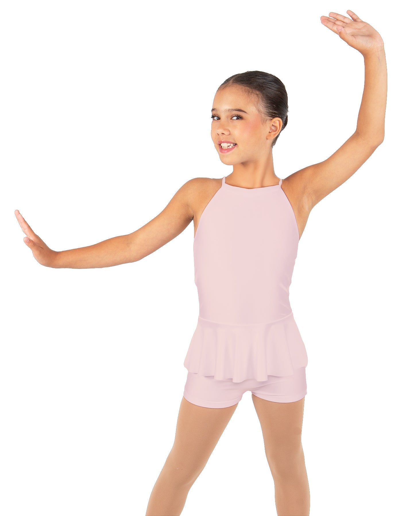 Solid Lycra Halter Binding Biketard w Peplum