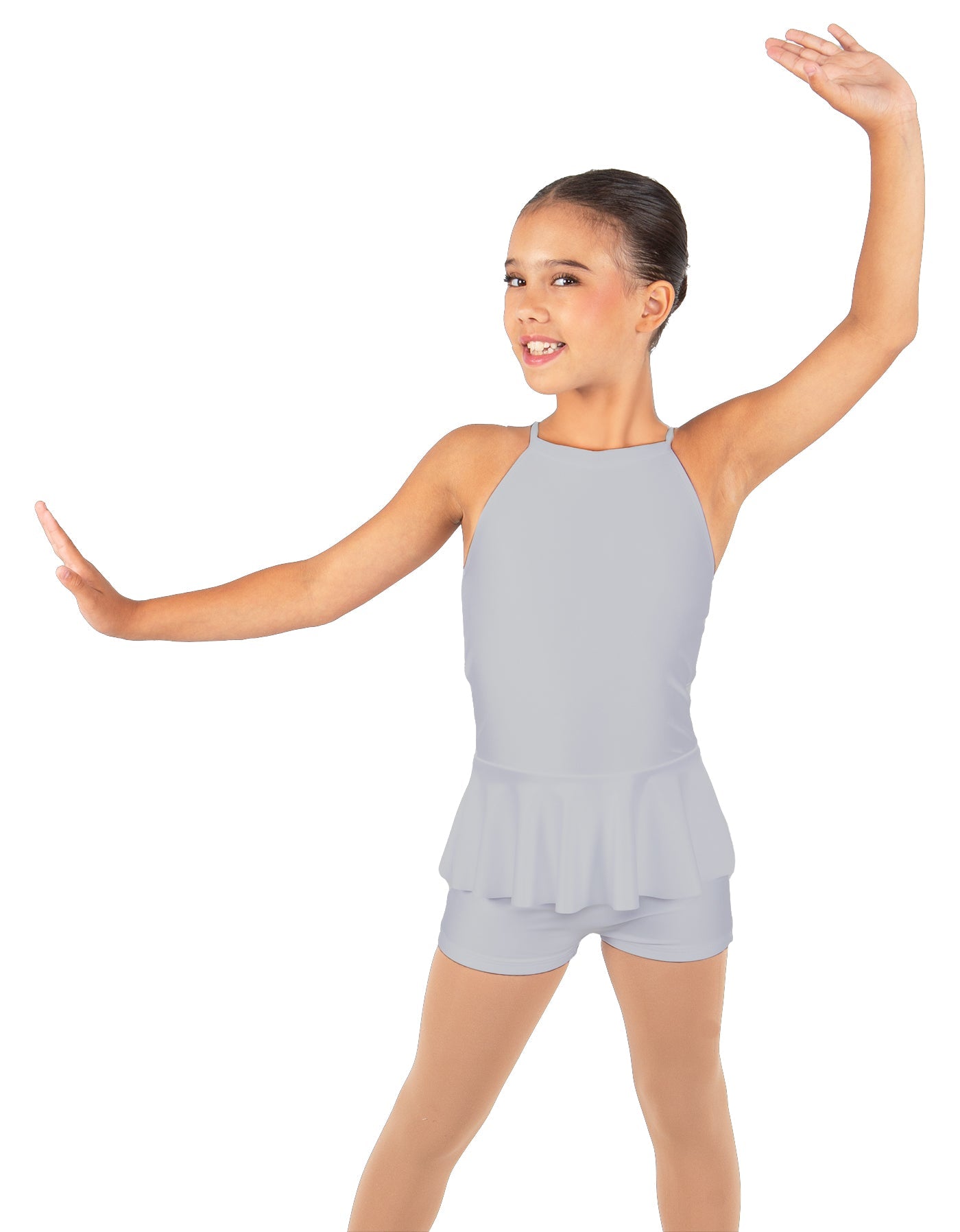 Solid Lycra Halter Binding Biketard w Peplum