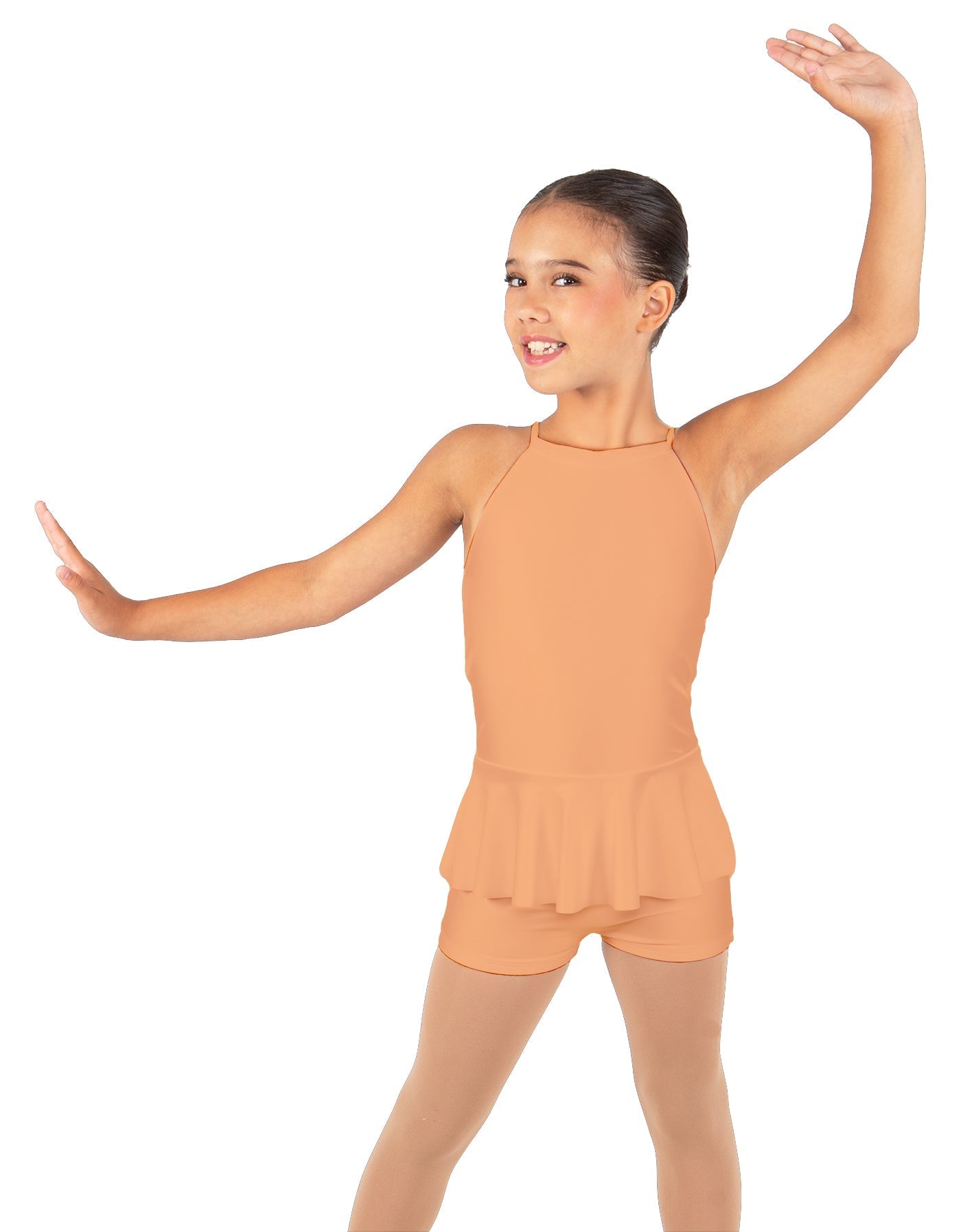 Solid Lycra Halter Binding Biketard w Peplum