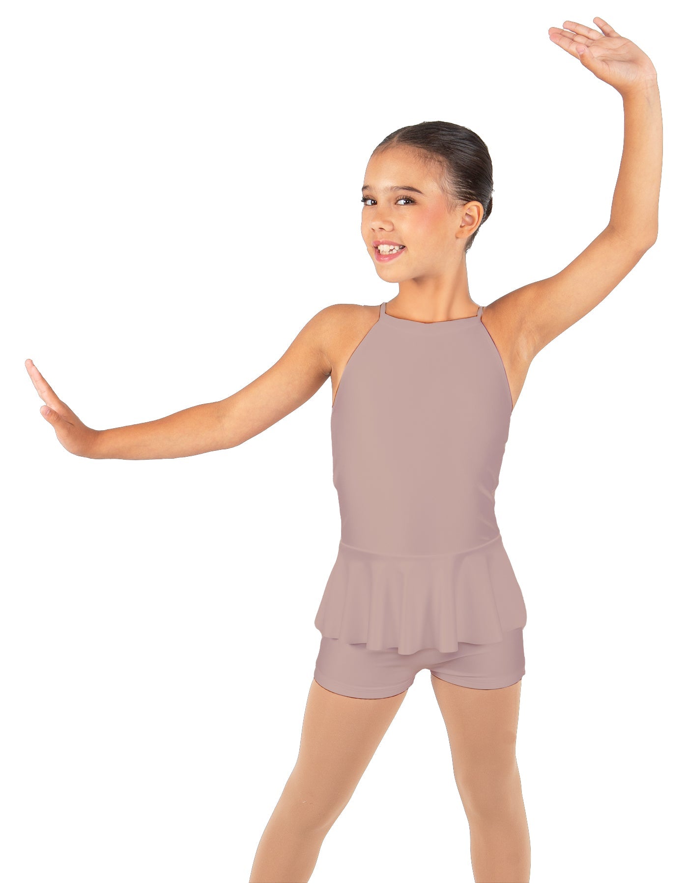 Solid Lycra Halter Binding Biketard w Peplum
