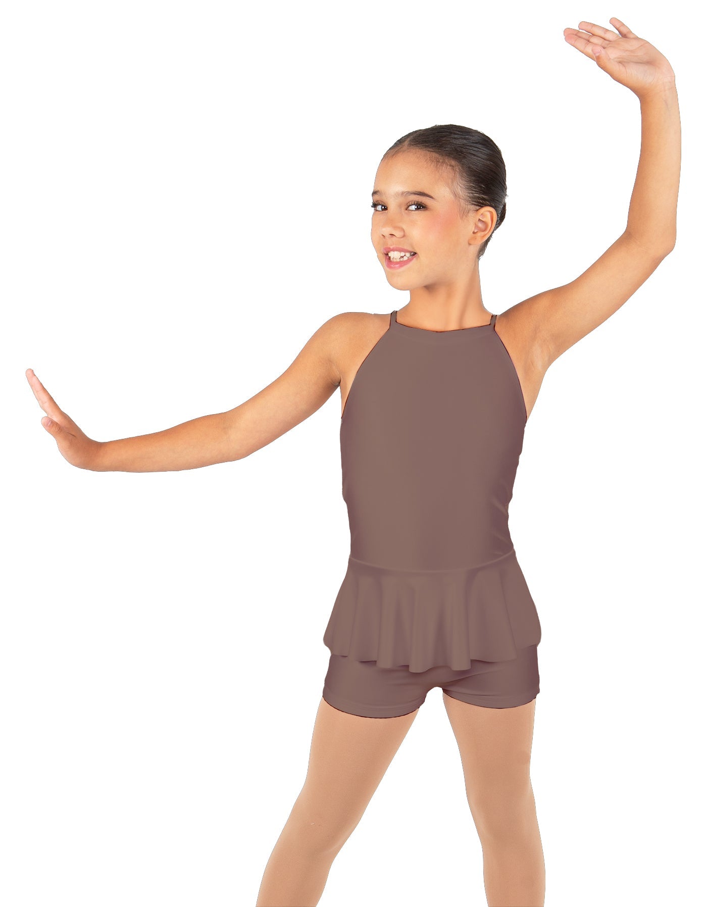 Solid Lycra Halter Binding Biketard w Peplum