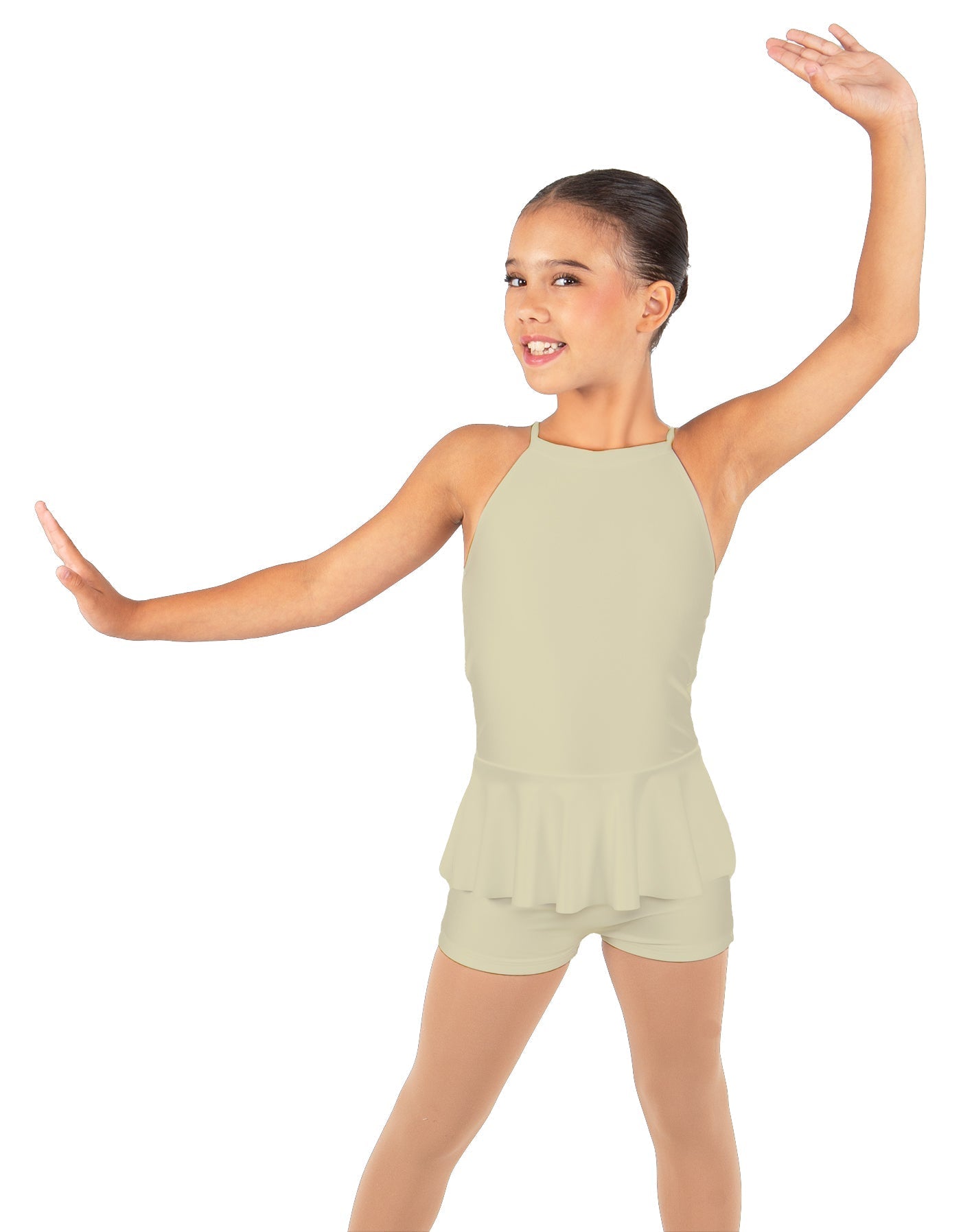 Solid Lycra Halter Binding Biketard w Peplum