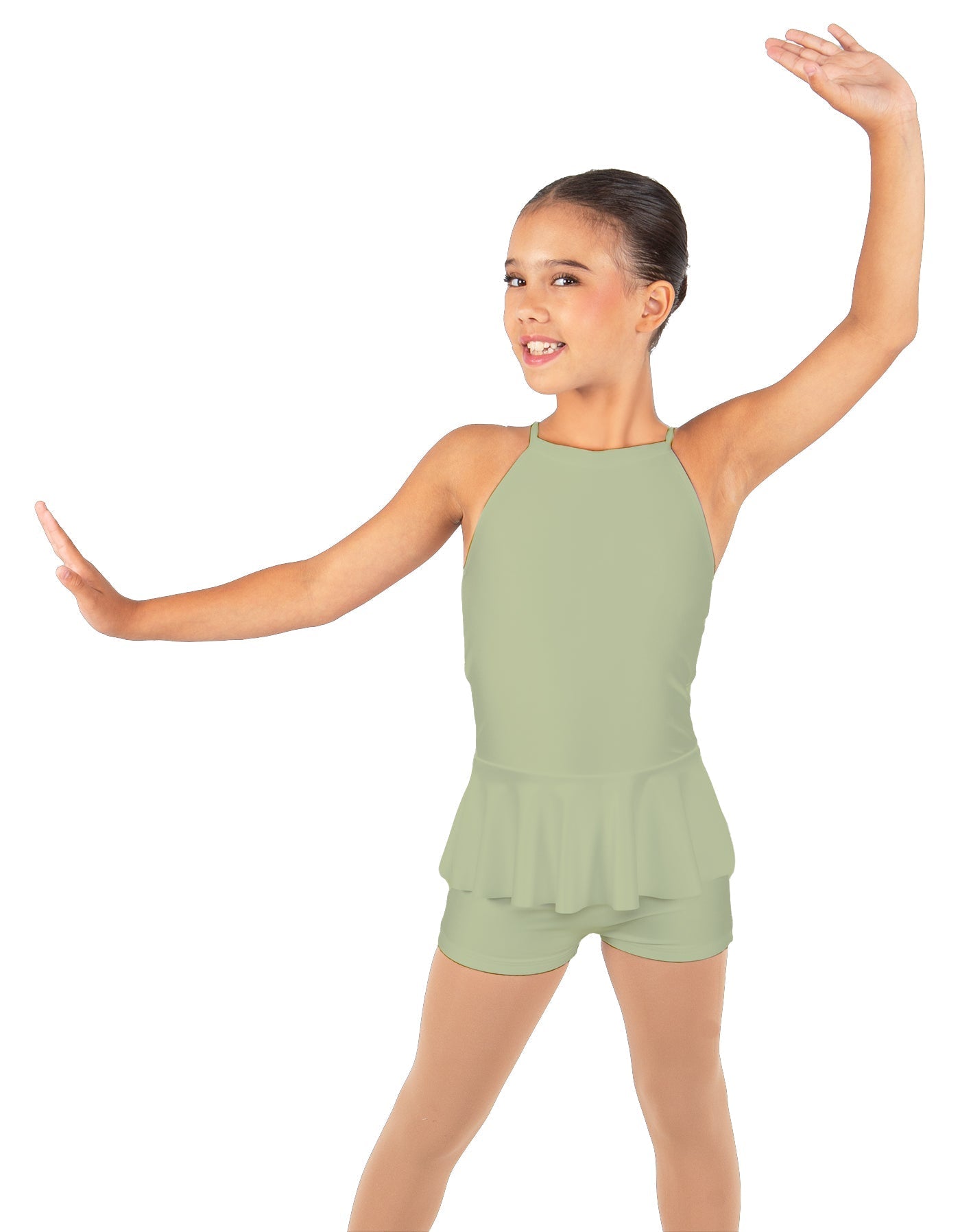 Solid Lycra Halter Binding Biketard w Peplum