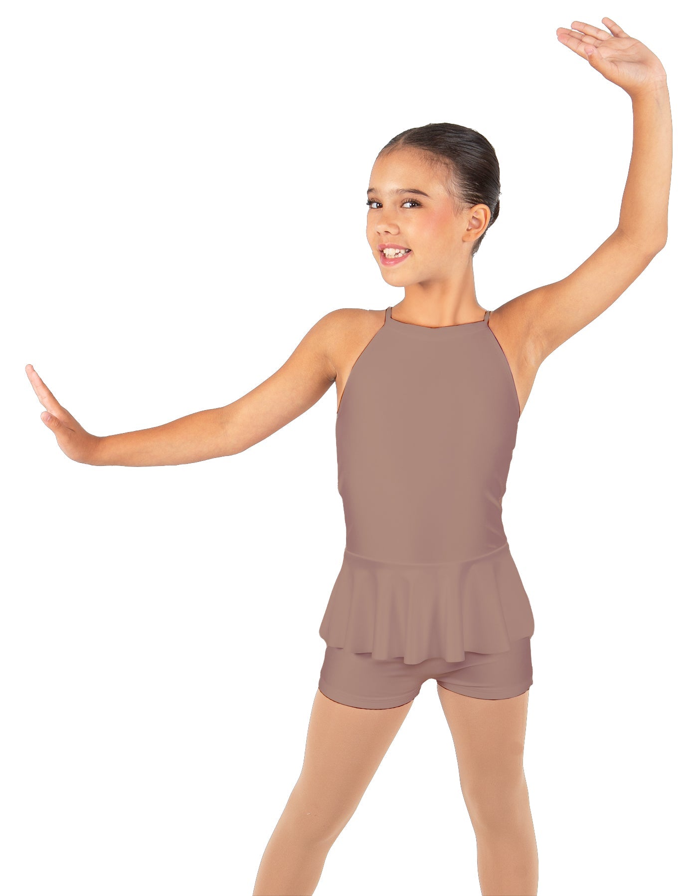 Solid Lycra Halter Binding Biketard w Peplum