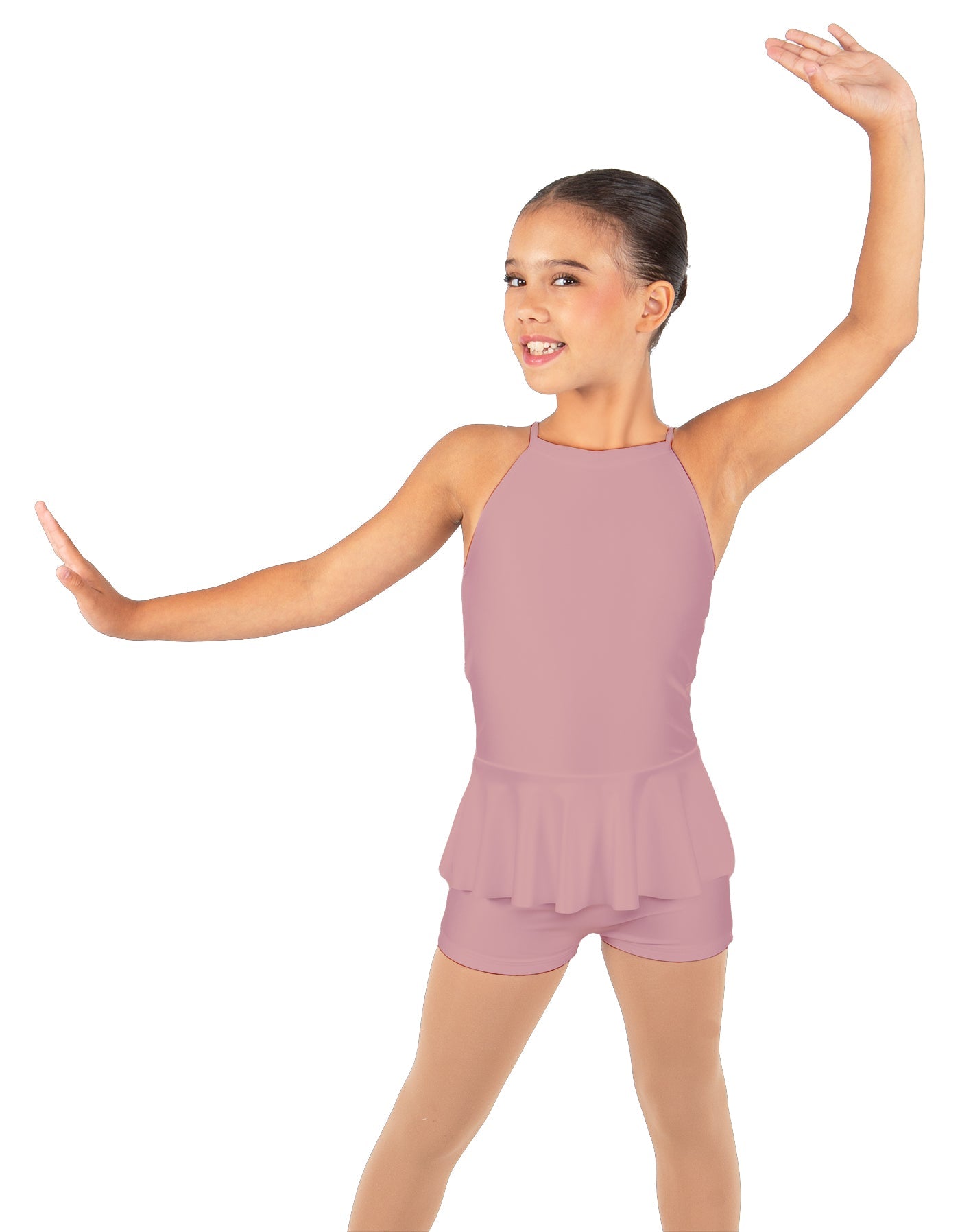 Solid Lycra Halter Binding Biketard w Peplum