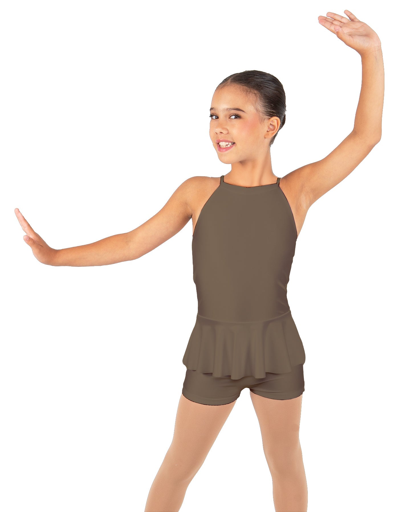 Solid Lycra Halter Binding Biketard w Peplum