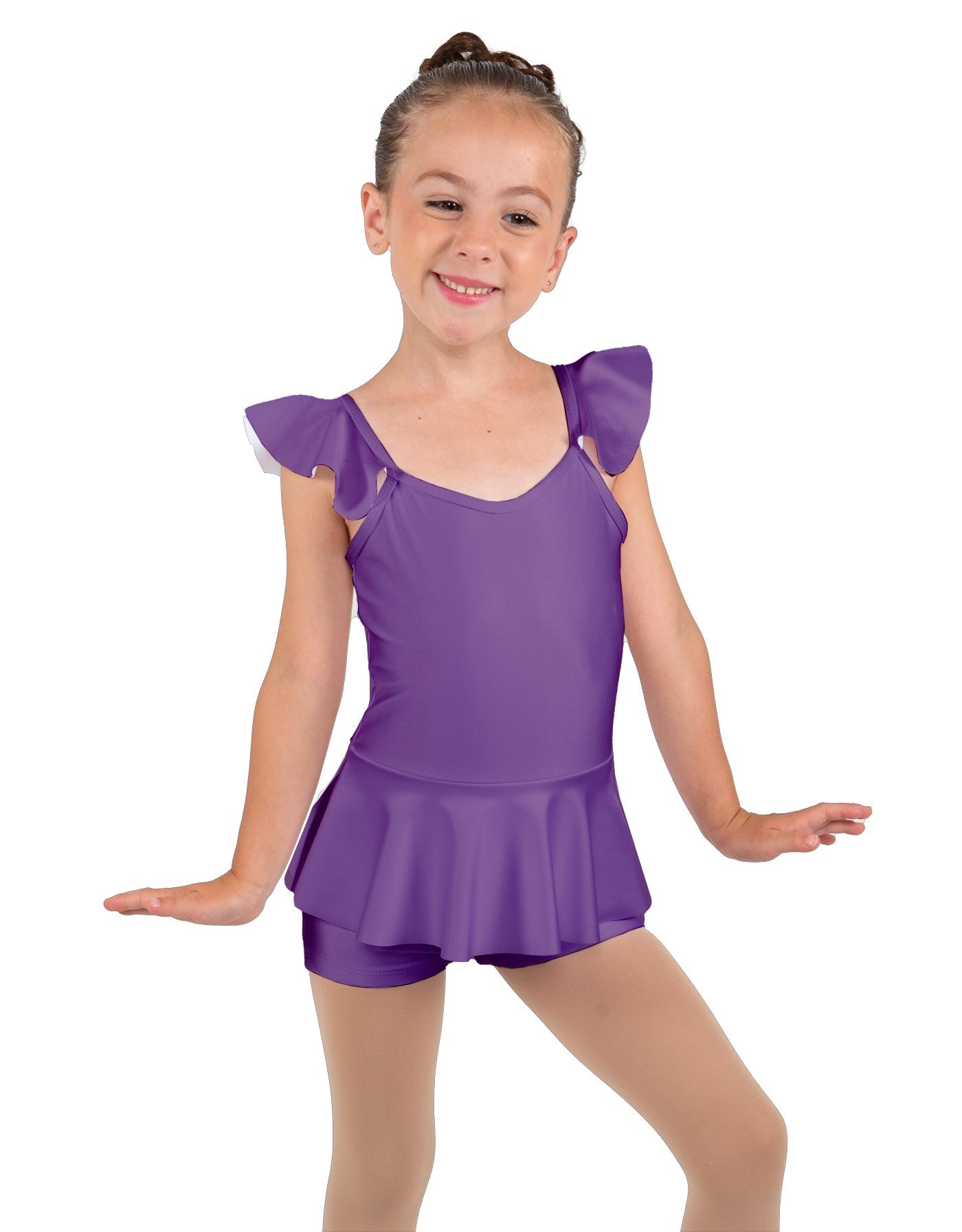 Solid Lycra Camisole Flutter Sleeve Biketard w Peplum